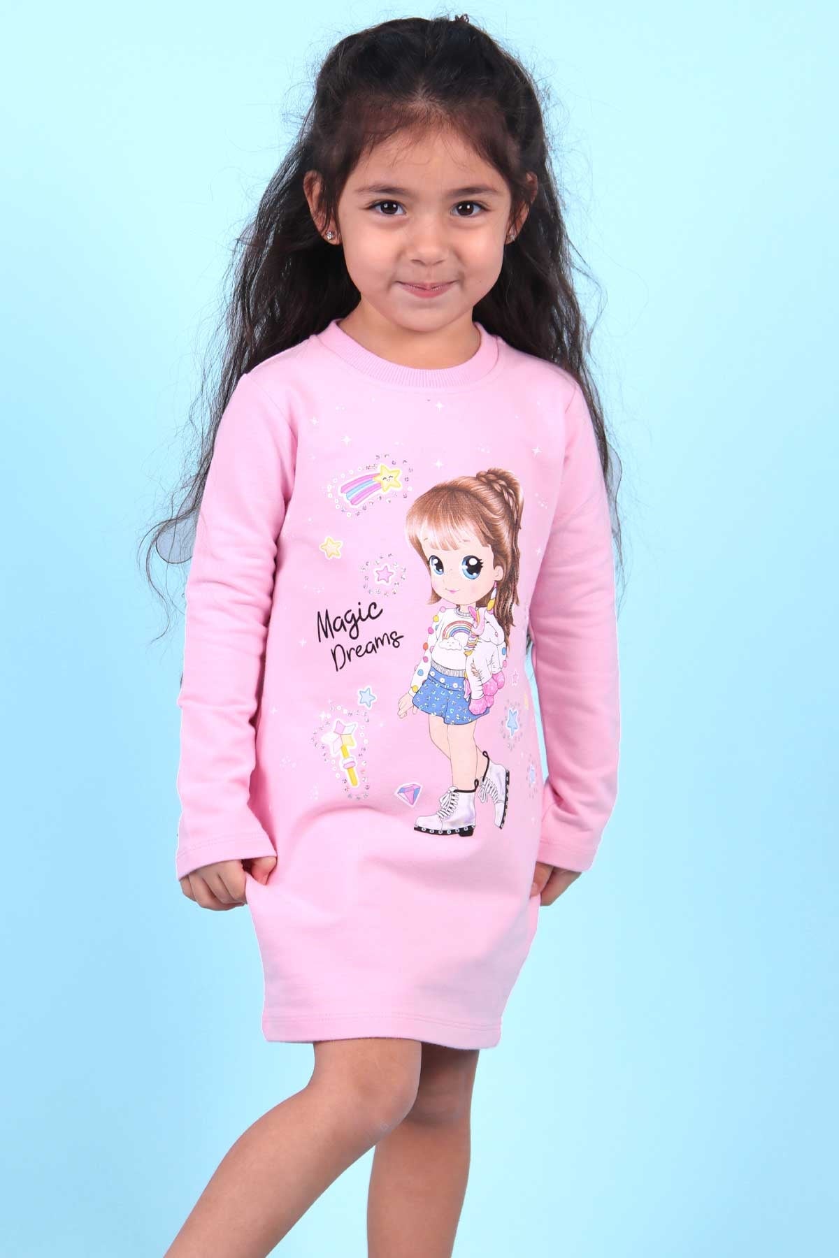Breeze Kız Çocuk Tunik Bebek Baskılı Pudra (3-8 Yaş)