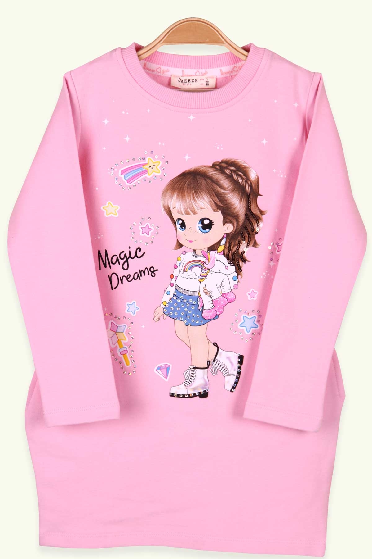 Breeze Kız Çocuk Tunik Bebek Baskılı Pudra (3-8 Yaş)
