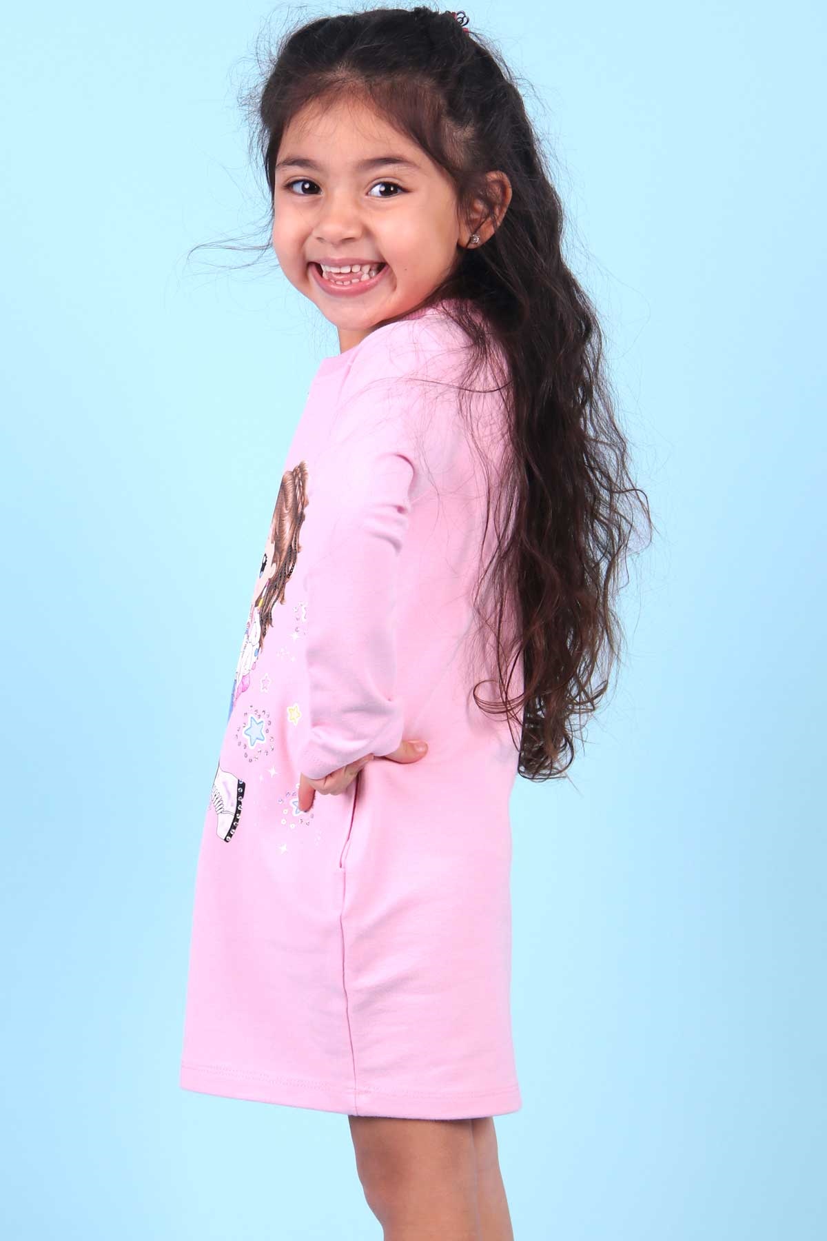 Breeze Kız Çocuk Tunik Bebek Baskılı Pudra (3-8 Yaş)