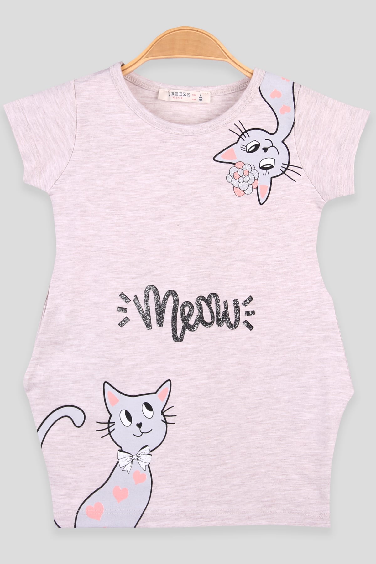 Breeze Kız Çocuk Tunik Elbise Kedi Baskılı Bej (2-6 Yaş)