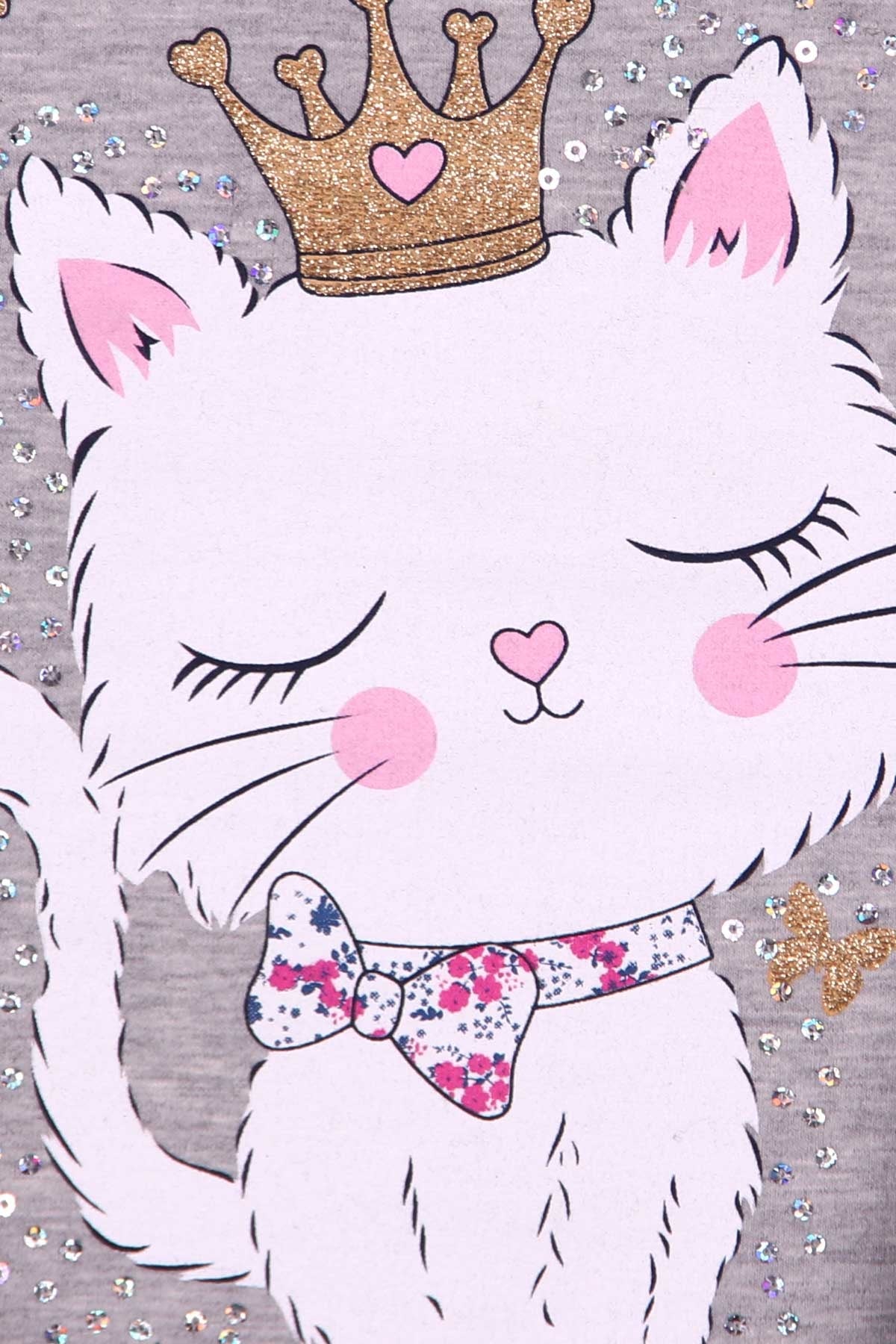 Breeze Kız Çocuk Tunik Kedi Baskılı Simli Gri (1.5-5 Yaş)