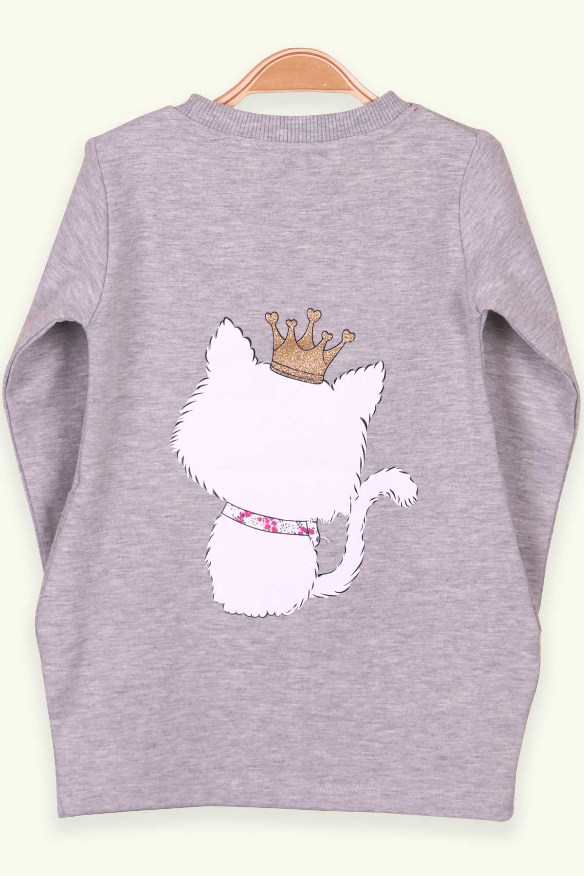 Breeze Kız Çocuk Tunik Kedi Baskılı Simli Gri (1.5-5 Yaş)