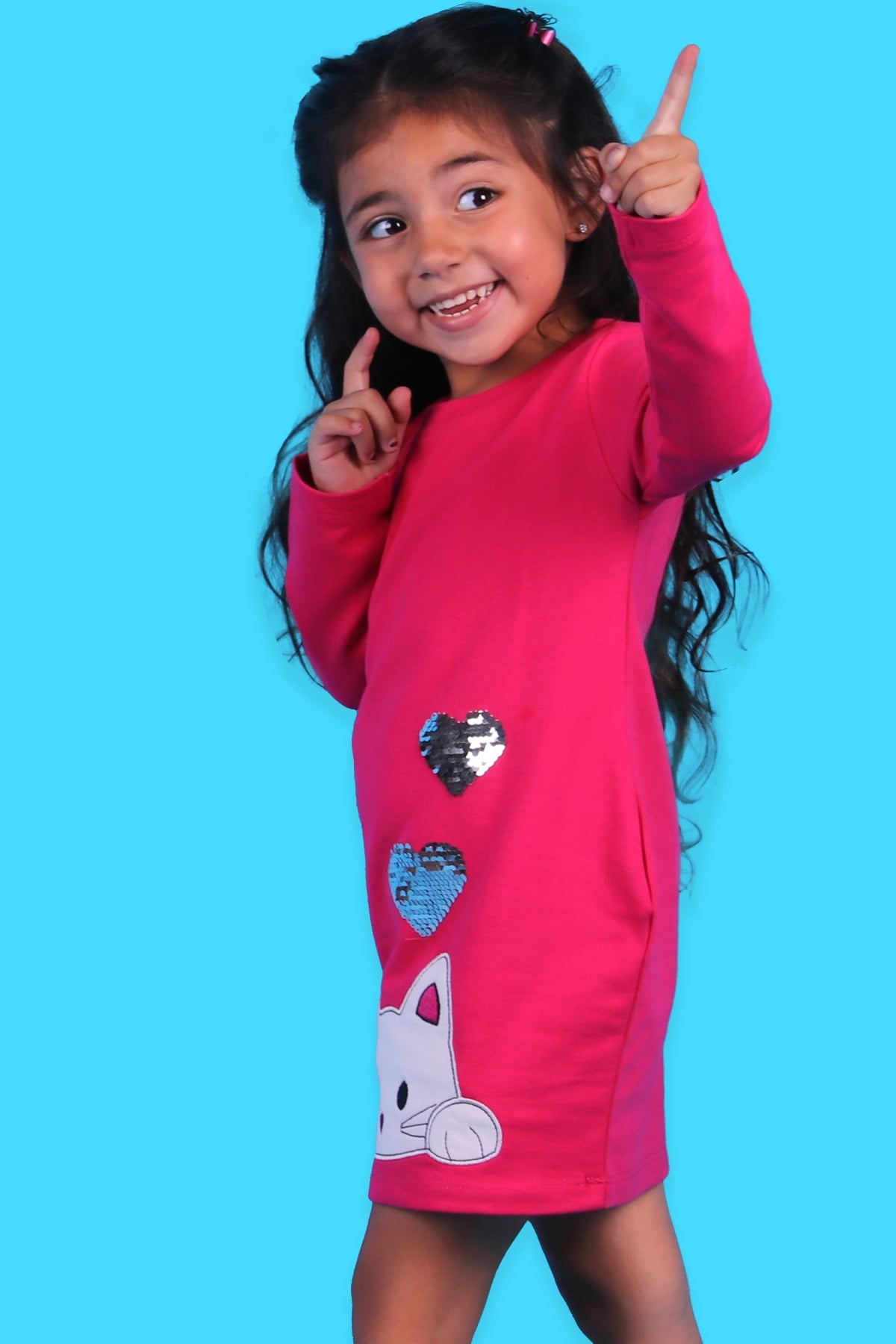 Breeze Kız Çocuk Tunik Kedili Pul İşlemeli Fuşya (1.5-5 Yaş)