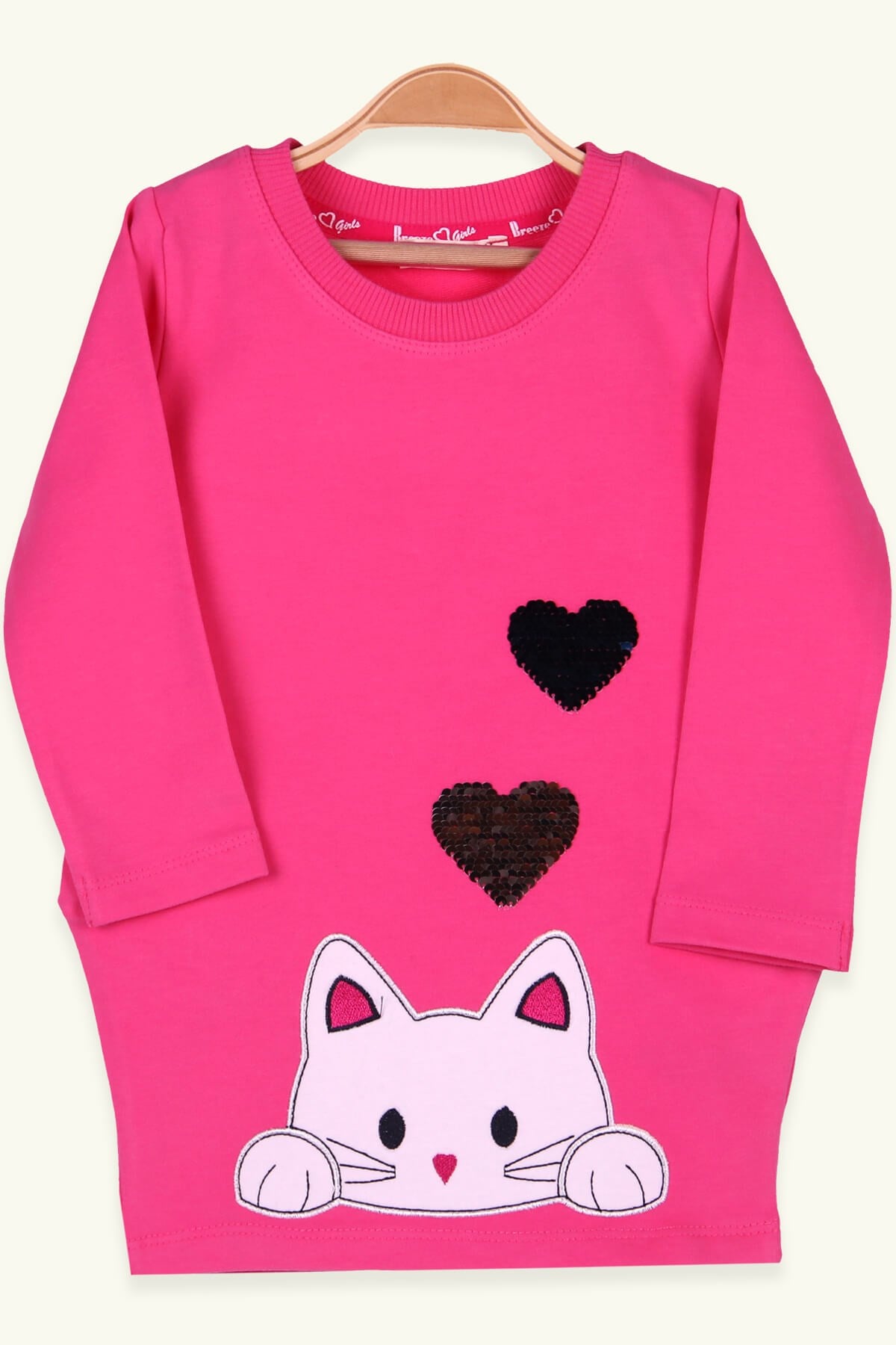 Breeze Kız Çocuk Tunik Kedili Pul İşlemeli Pembe (1.5-5 Yaş)