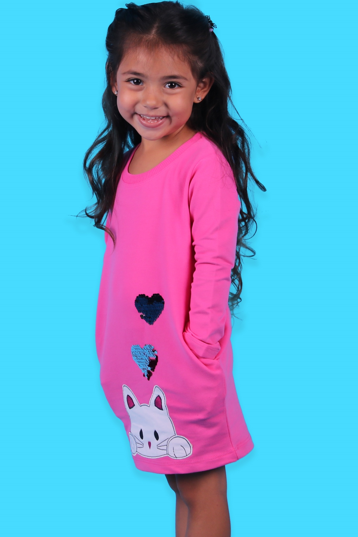 Breeze Kız Çocuk Tunik Kedili Pul İşlemeli Pembe (1.5-5 Yaş)