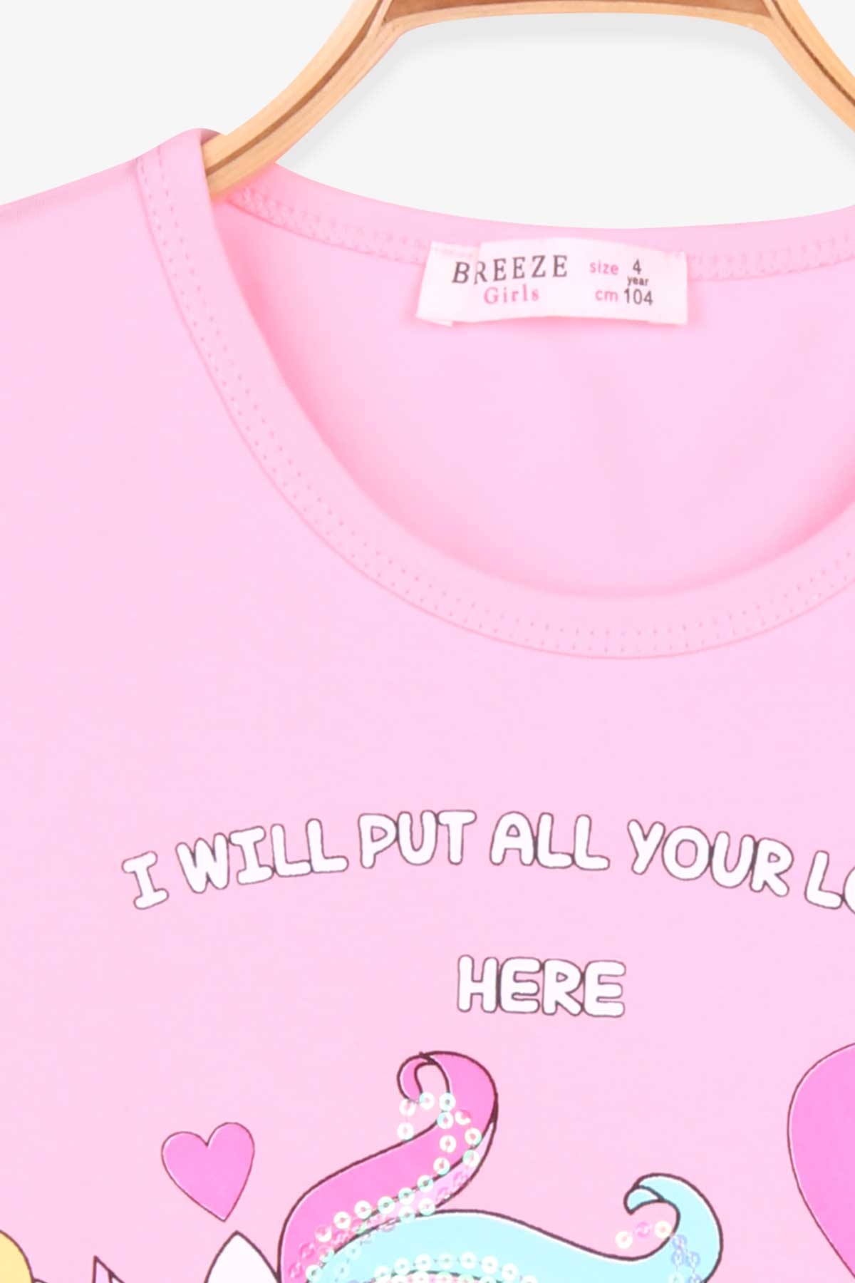 Breeze Kız Çocuk Tunik Pullu Unicorn Baskılı Pudra (4-8 Yaş)