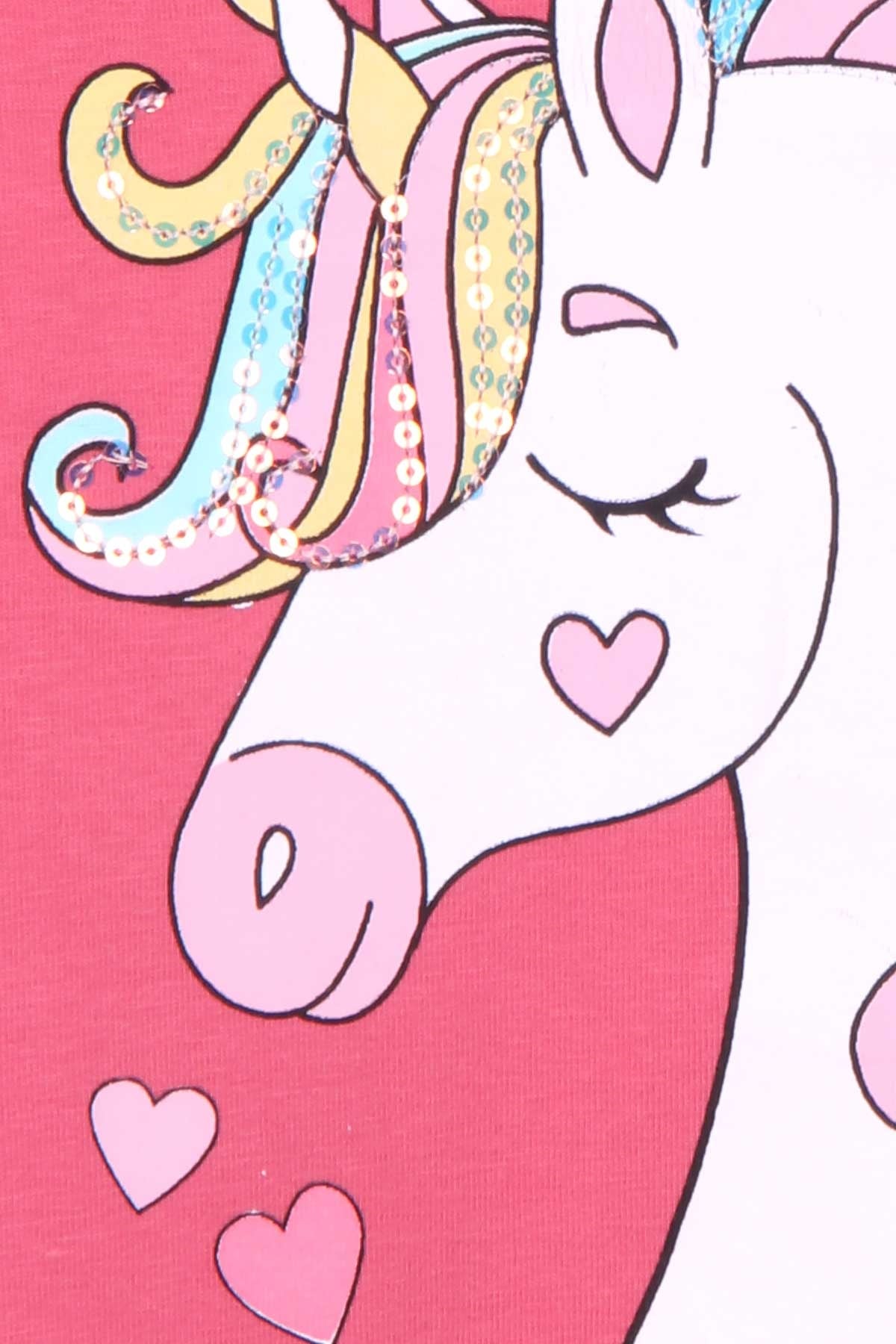 Breeze Kız Çocuk Tunik Pullu Unicorn Baskılı Kiremit (4-8 Yaş)