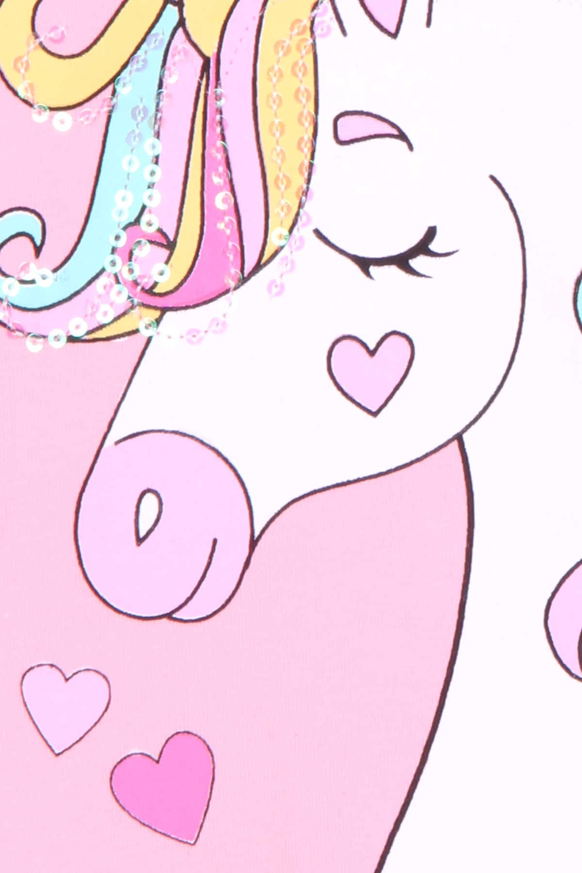 Breeze Kız Çocuk Tunik Pullu Unicorn Baskılı Pudra (4-8 Yaş)