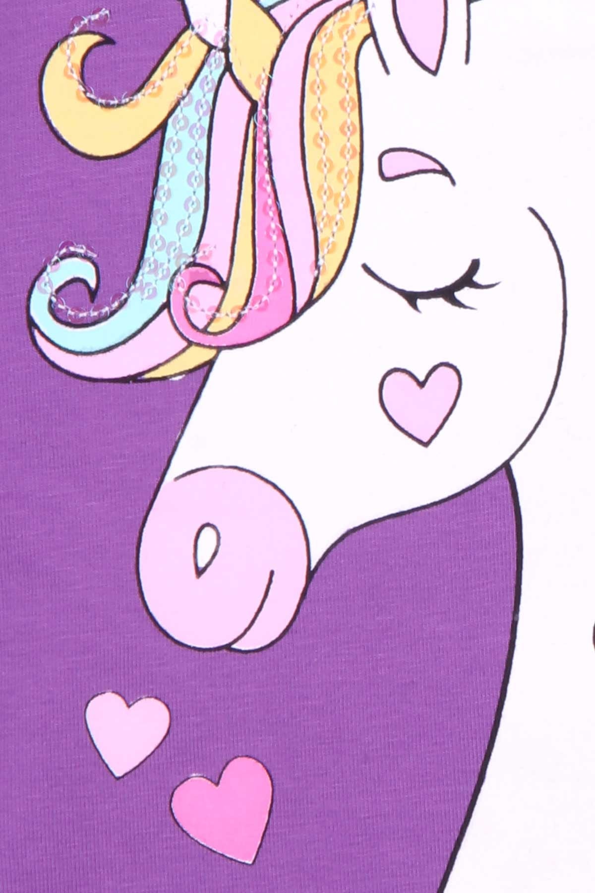 Breeze Kız Çocuk Tunik Pullu Unicorn Baskılı Mor (4-8 Yaş)