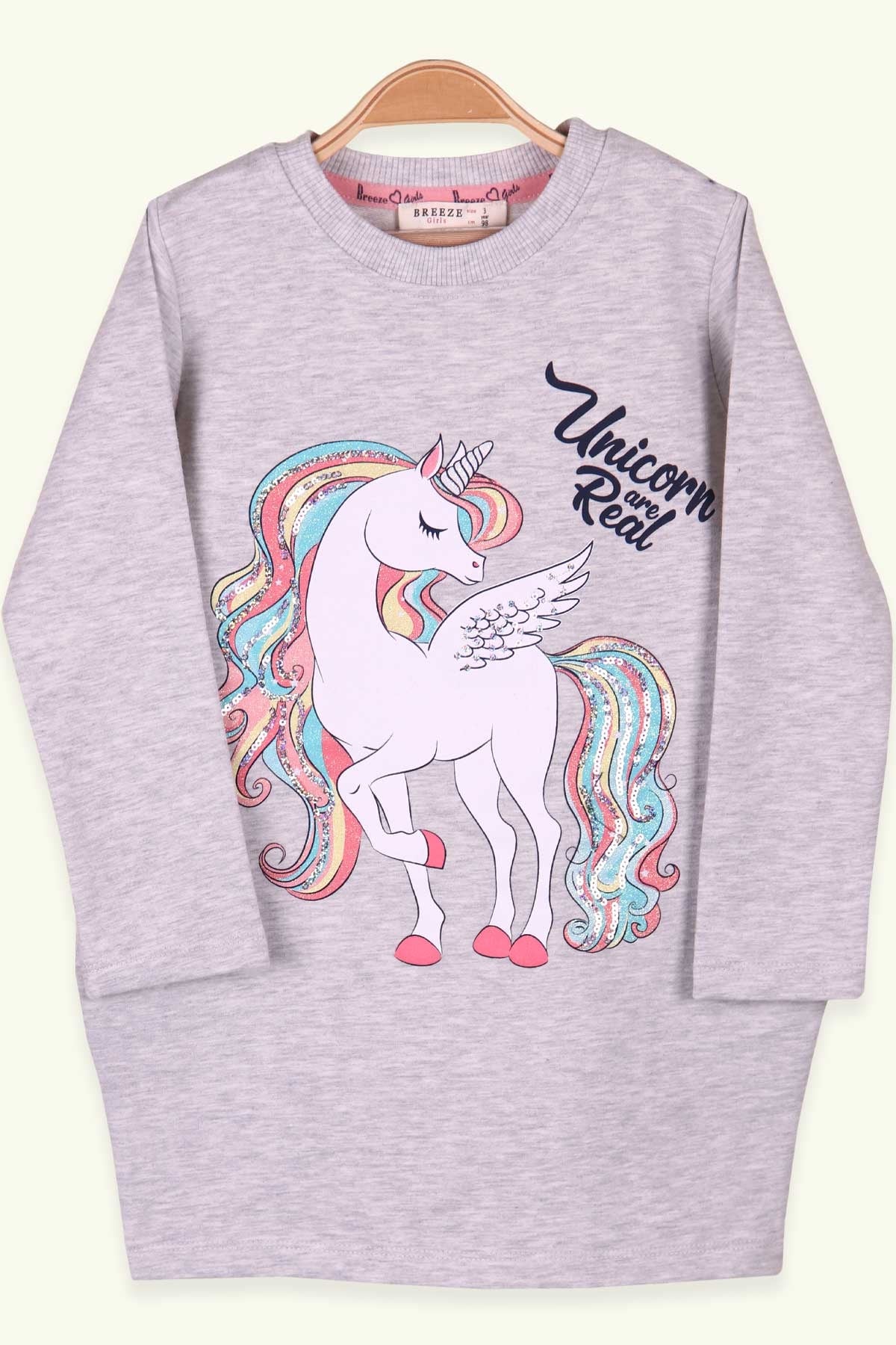 Breeze Kız Çocuk Tunik Unicorn Açık Gri (3-8 Yaş)