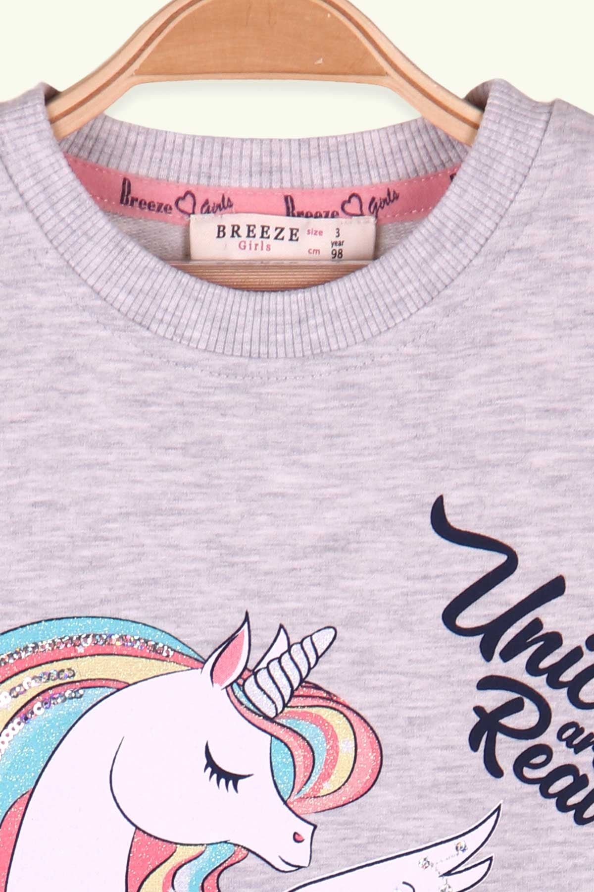 Breeze Kız Çocuk Tunik Unicorn Açık Gri (3-8 Yaş)