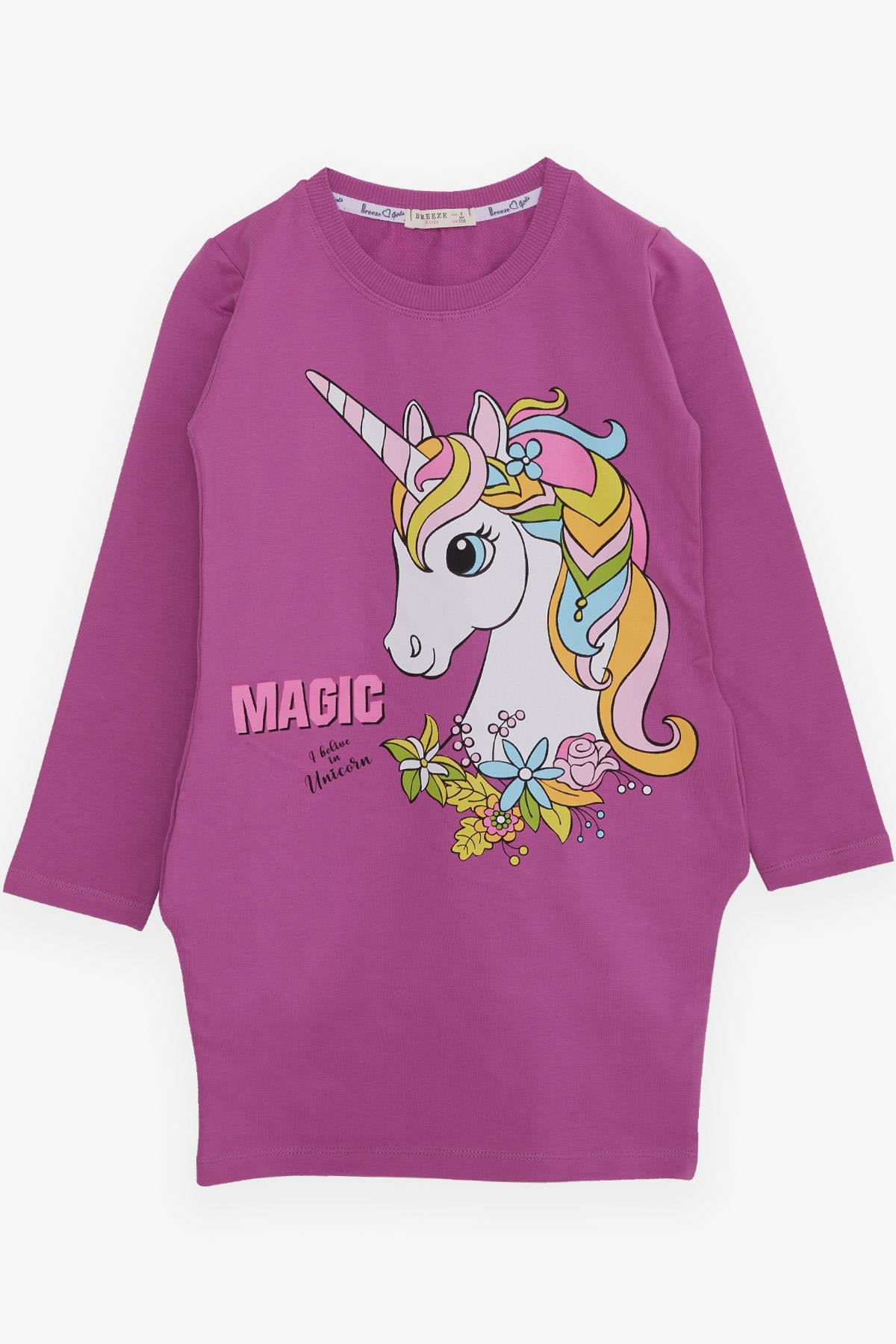 Breeze Kız Çocuk Tunik Unicorn Baskılı Eflatun (4-8 Yaş)