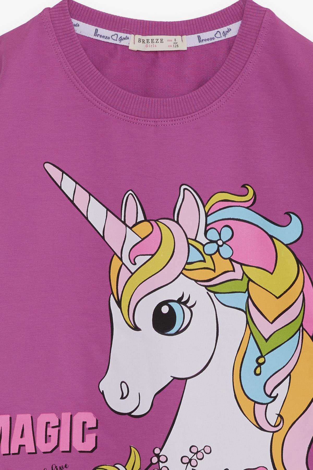 Breeze Kız Çocuk Tunik Unicorn Baskılı Eflatun (4-8 Yaş)