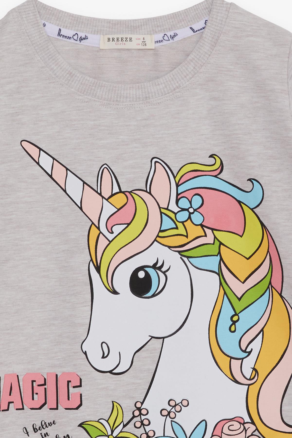 Breeze Kız Çocuk Tunik Unicorn Baskılı Bej Melanj (4-8 Yaş)