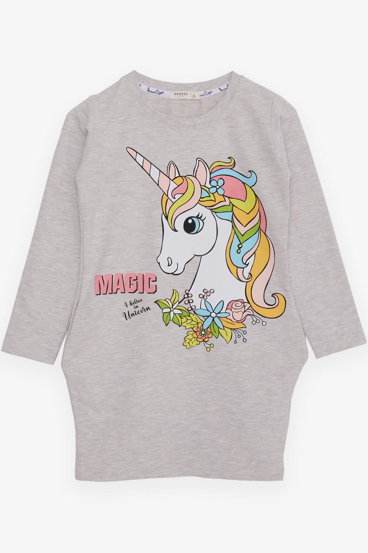 Breeze Kız Çocuk Tunik Unicorn Baskılı Bej Melanj (4-8 Yaş)