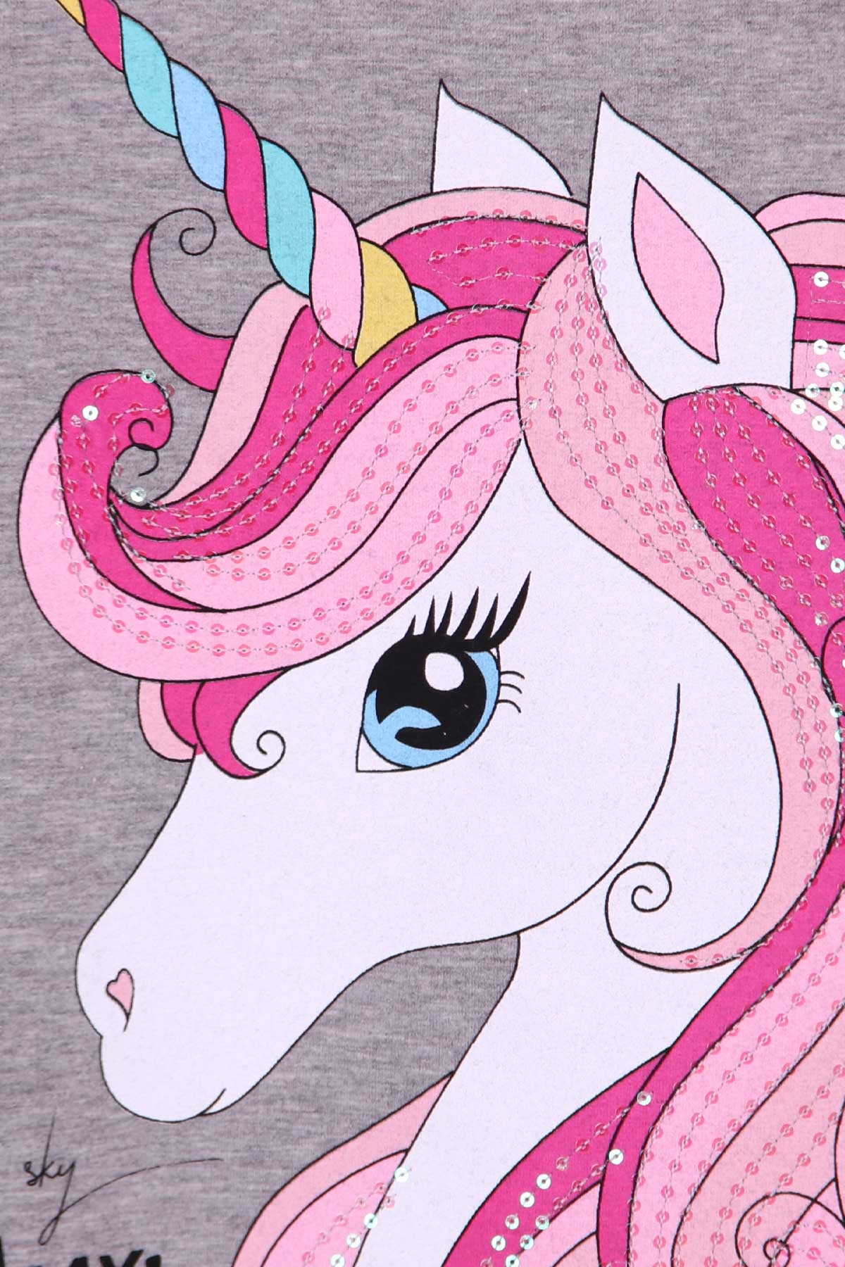 Breeze Kız Çocuk Tunik Unicorn Gri Melanj (4 Yaş)