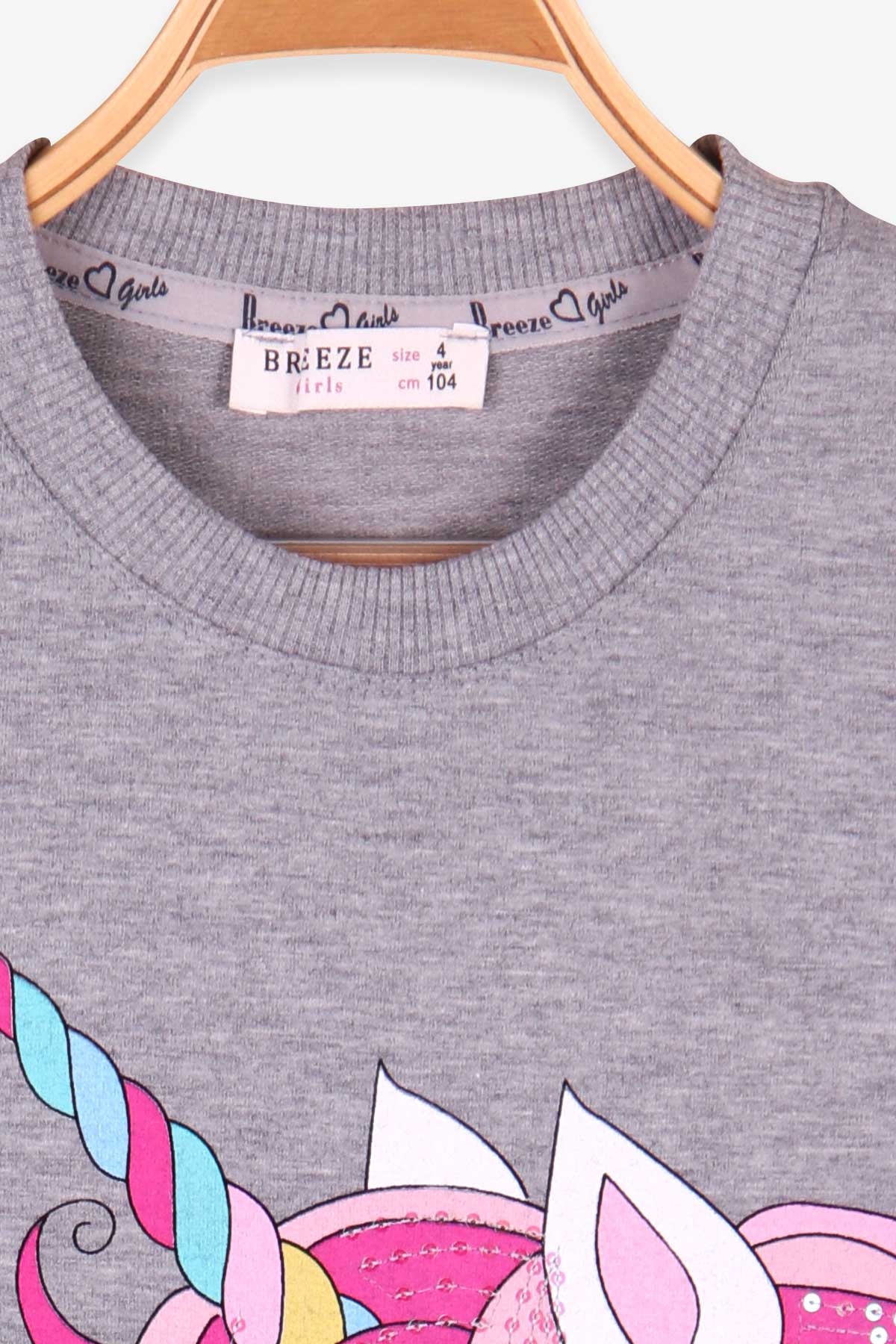 Breeze Kız Çocuk Tunik Unicorn Gri Melanj (4 Yaş)