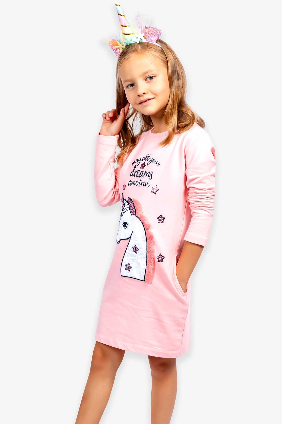 Breeze Kız Çocuk Tunik Unicorn Pudra (4-9 Yaş)