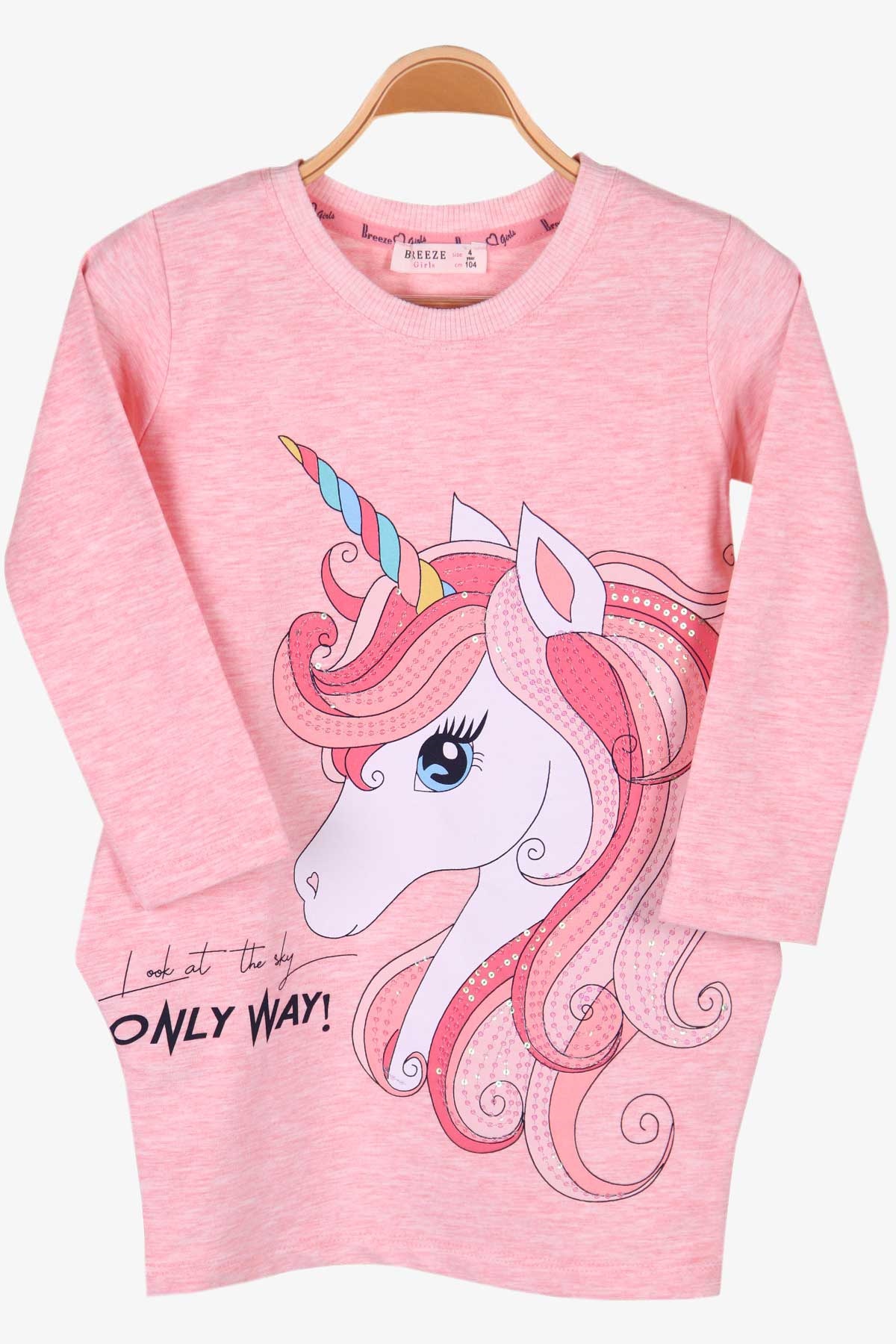 Breeze Kız Çocuk Tunik Unicorn Somon Melanj (4-8 Yaş)