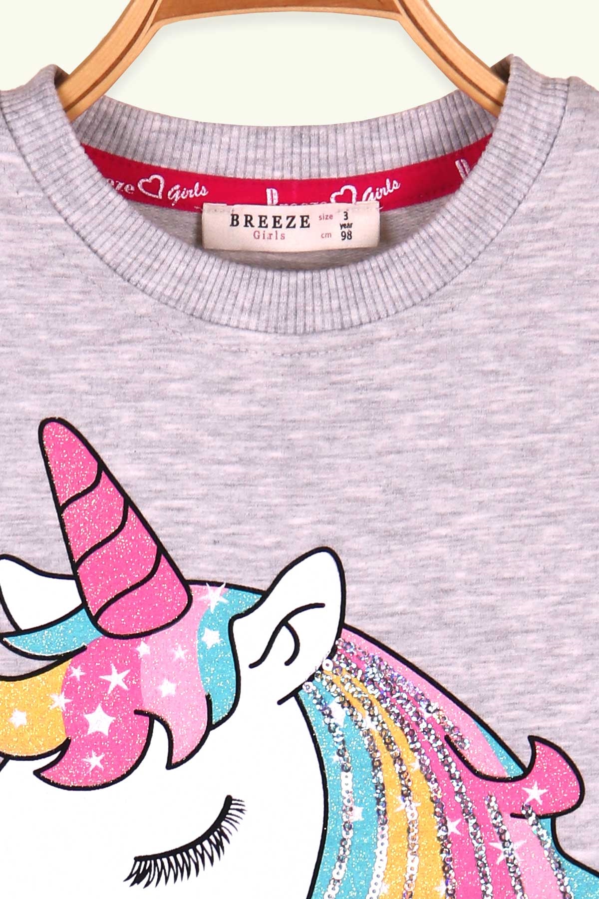 Breeze Kız Çocuk Tunik Unicornlu Pullu Açık Gri (3-8 Yaş)