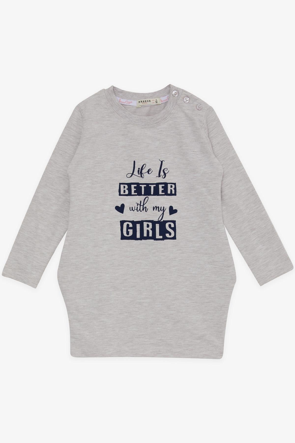 Breeze Kız Çocuk Tunik Yazı Baskılı Cepli Bej Melanj (1-4 Yaş)