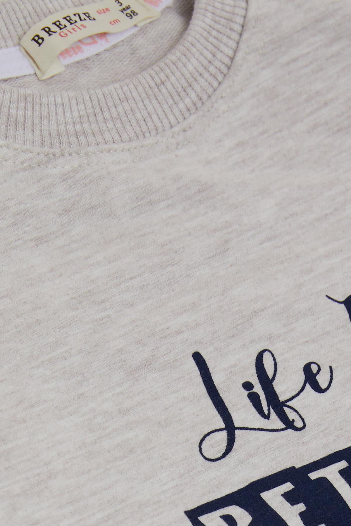 Breeze Kız Çocuk Tunik Yazı Baskılı Cepli Bej Melanj (1-4 Yaş)