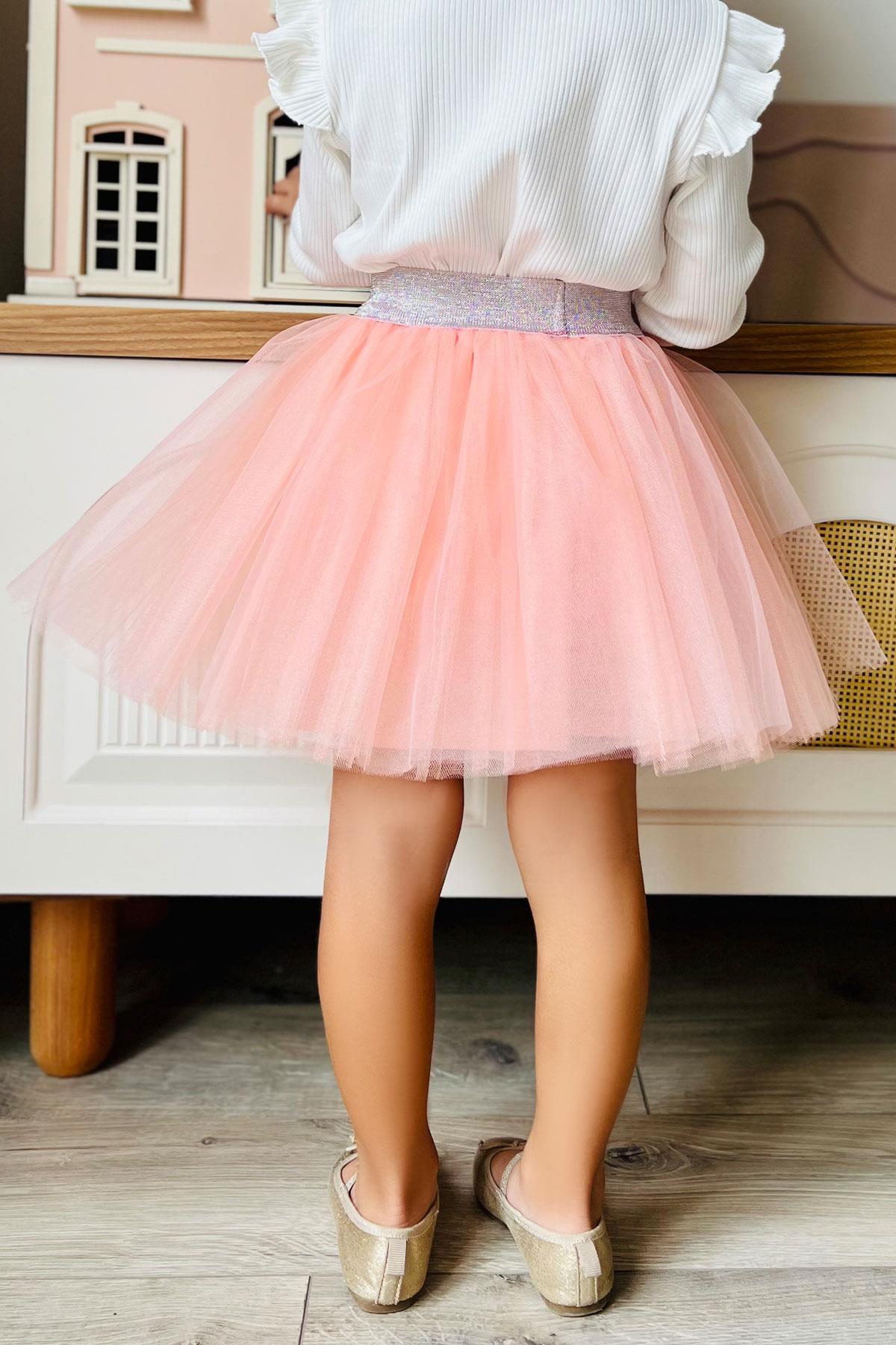 Breeze Kız Çocuk Tütü Etek Beli Sim Detaylı Lastikli Somon (5-10 Yaş)