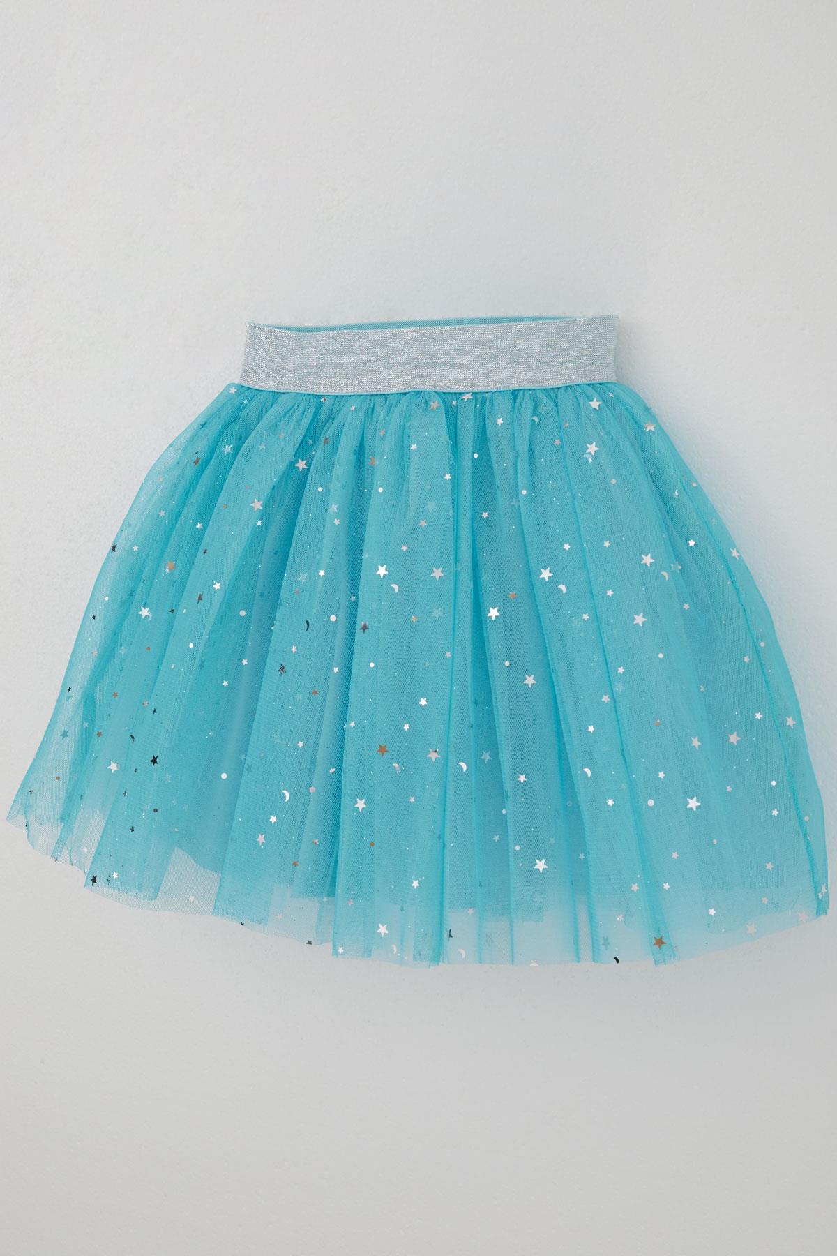 Breeze Kız Çocuk Tütü Etek Gümüş Yıldız & Ay Desenli Mavi (6-10 Yaş)