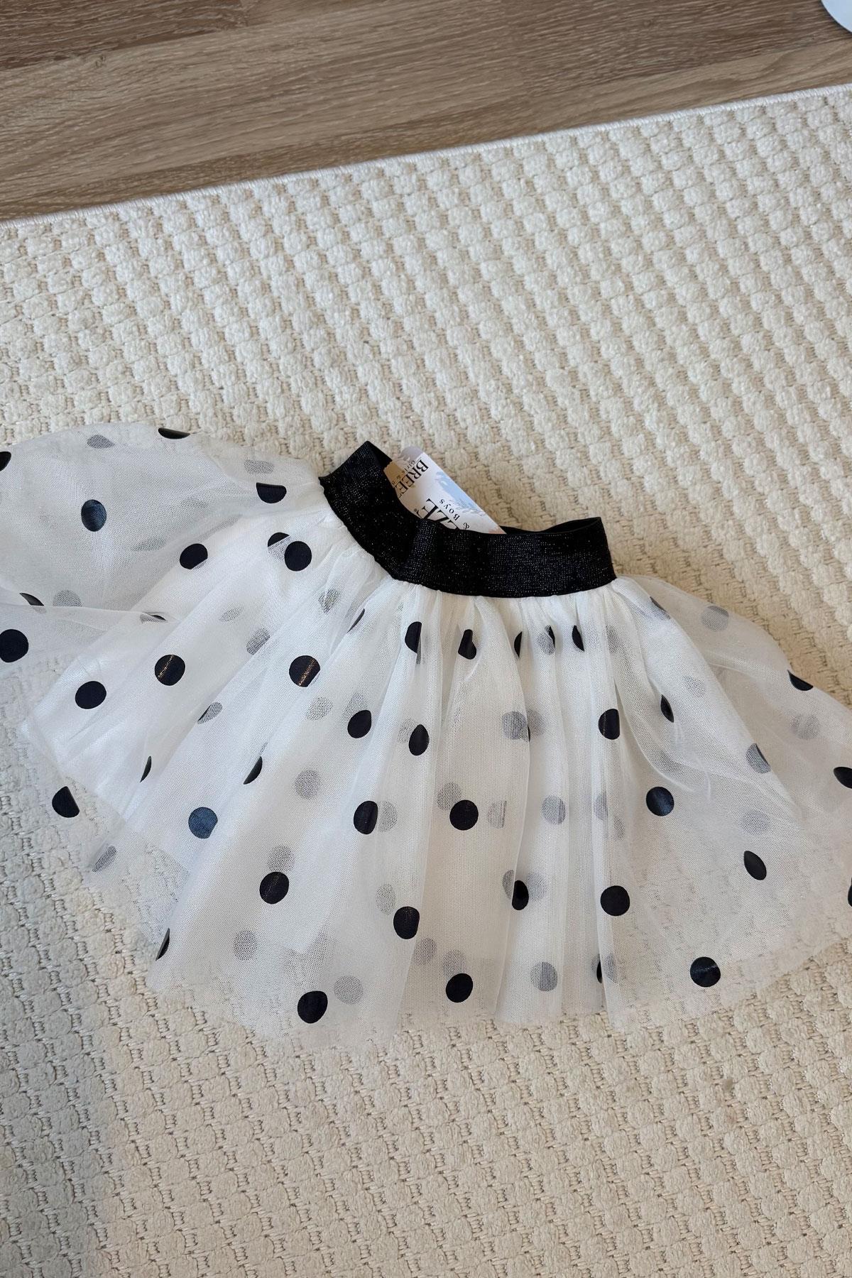 Breeze Kız Çocuk Tütü Etek Puan Desenli Simli Beli Lastikli Beyaz (5-10 Yaş)