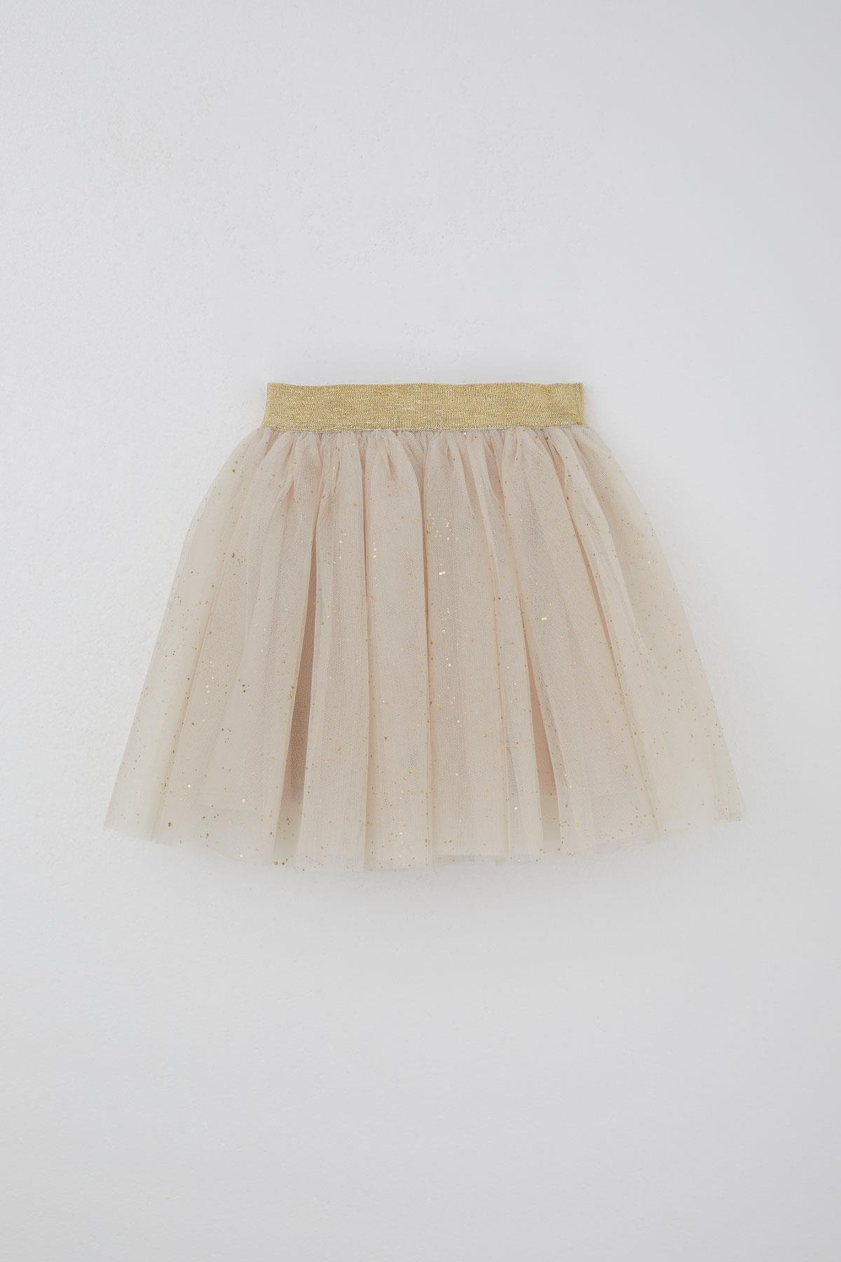 Breeze Kız Çocuk Tütü Etek Sim Detaylı Bej (5-10 Yaş)