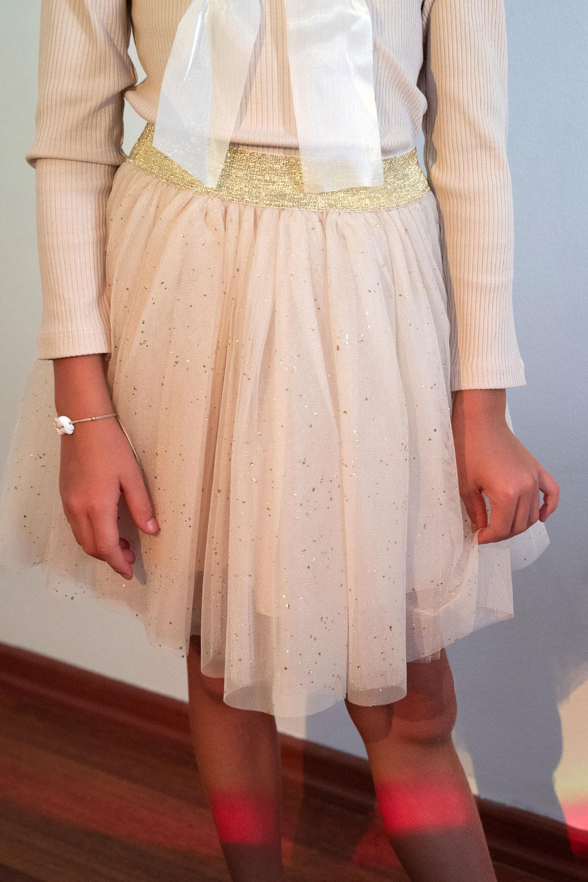 Breeze Kız Çocuk Tütü Etek Sim Detaylı Bej (5-10 Yaş)