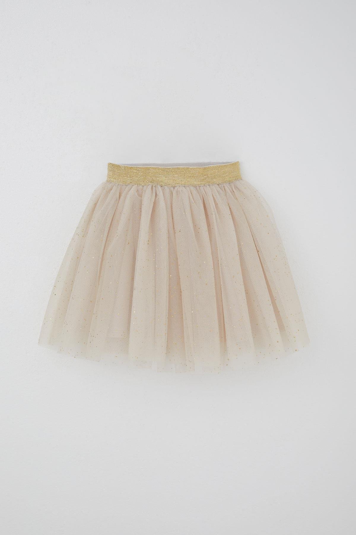 Breeze Kız Çocuk Tütü Etek Sim Detaylı Bej (5-10 Yaş)