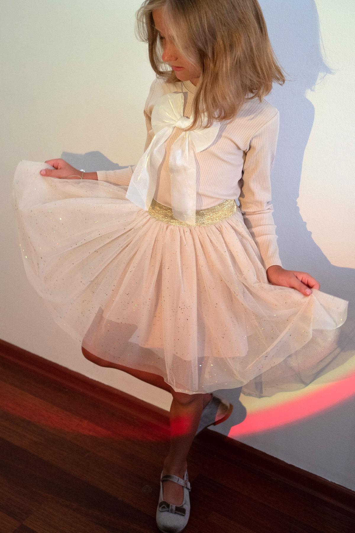 Breeze Kız Çocuk Tütü Etek Sim Detaylı Bej (5-10 Yaş)