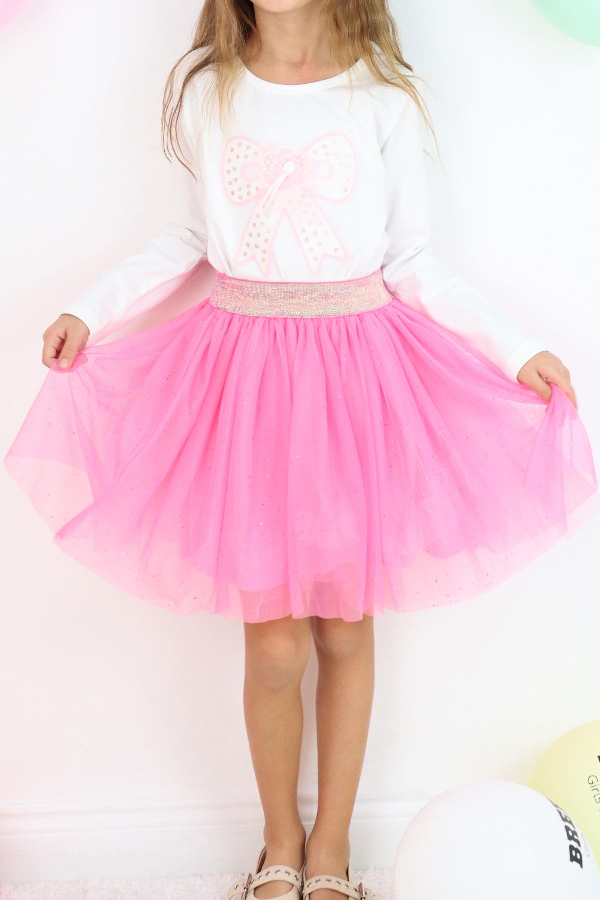 Breeze Kız Çocuk Tütü Etek Simli Beli Lastikli Pembe (5-10 Yaş)