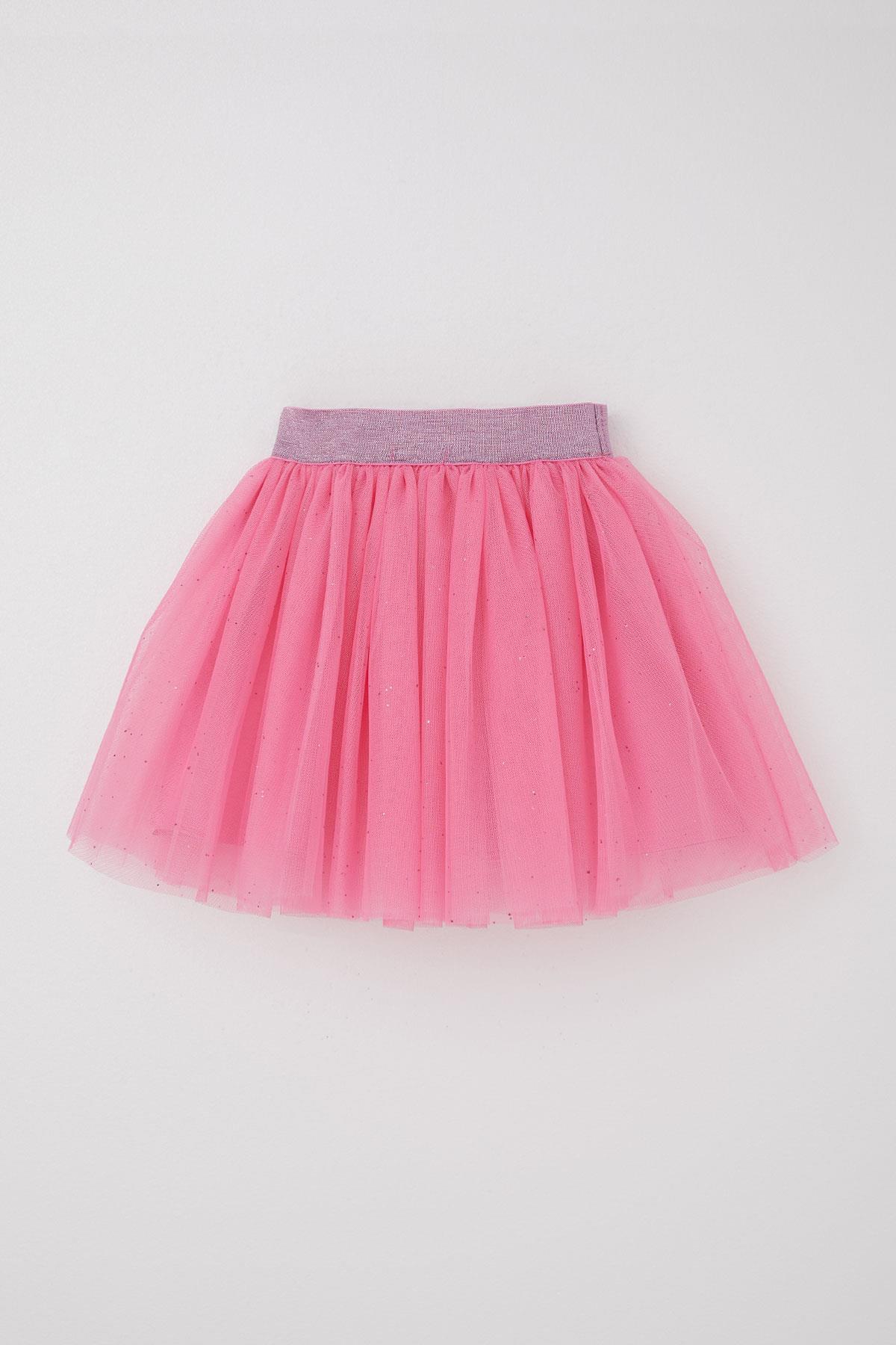 Breeze Kız Çocuk Tütü Etek Simli Beli Lastikli Pembe (5-10 Yaş)