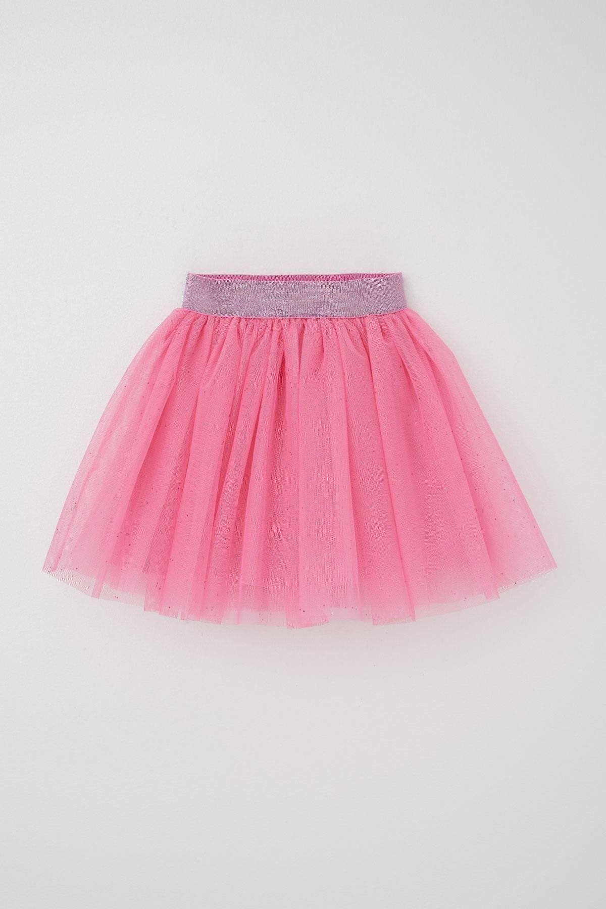 Breeze Kız Çocuk Tütü Etek Simli Beli Lastikli Pembe (5-10 Yaş)