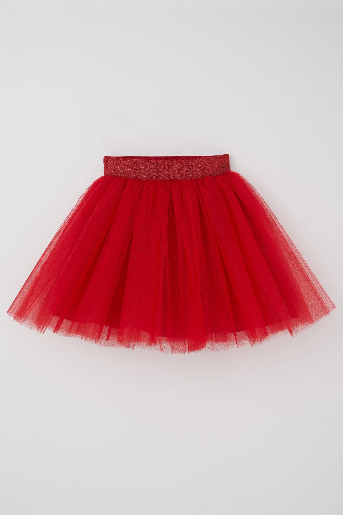 Breeze Kız Çocuk Tütü Etek Simli Beli Lastikli Kırmızı (5-10 Yaş)