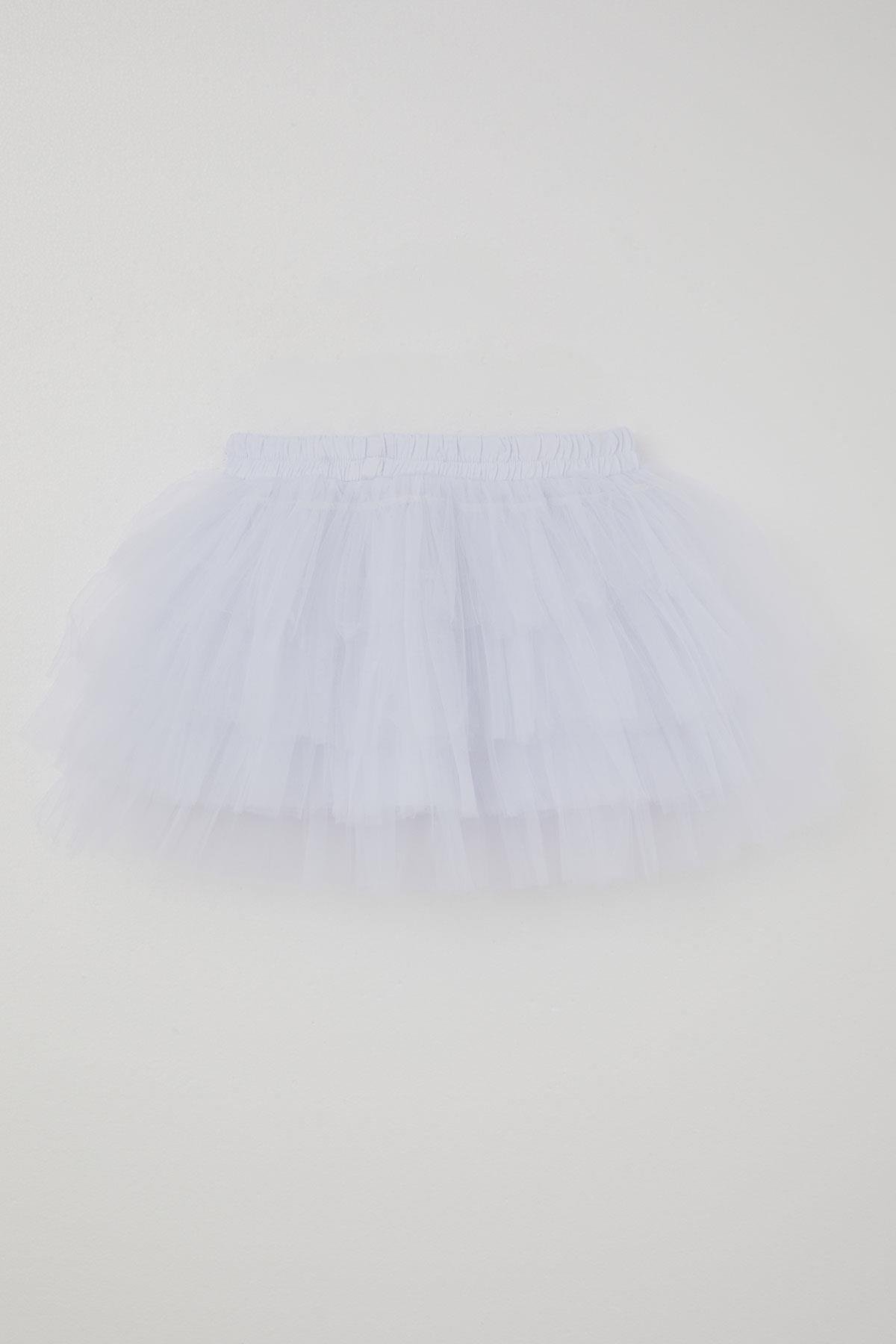 Breeze Kız Çocuk Tütü Etek Tül Detaylı Katlı Fiyonk Aksesuarlı Beyaz (4-8 Yaş)