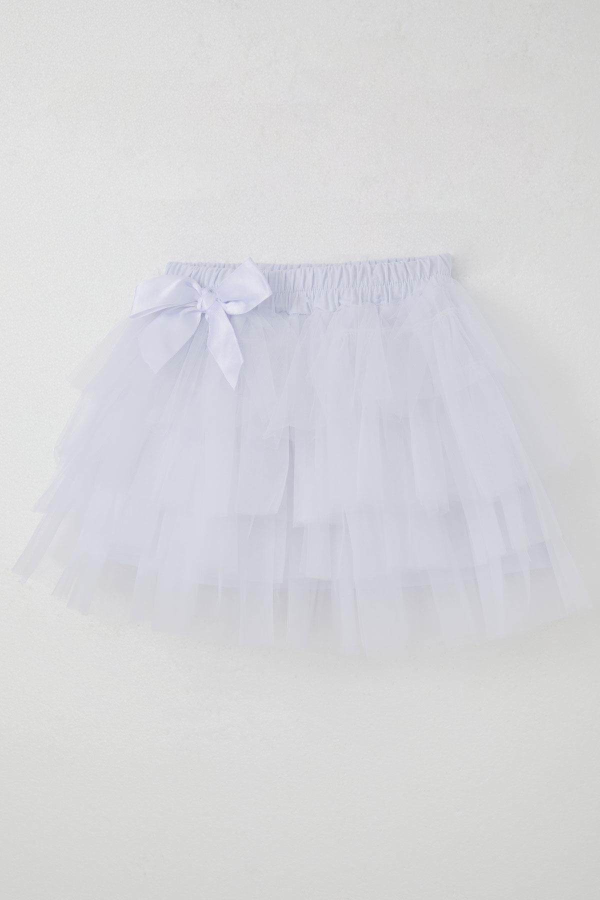 Breeze Kız Çocuk Tütü Etek Tül Detaylı Katlı Fiyonk Aksesuarlı Beyaz (4-8 Yaş)
