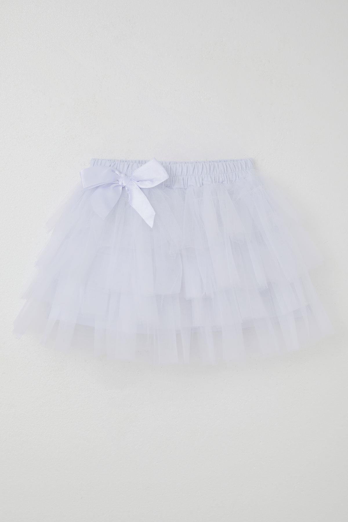 Breeze Kız Çocuk Tütü Etek Tül Detaylı Katlı Fiyonk Aksesuarlı Beyaz (4-8 Yaş)