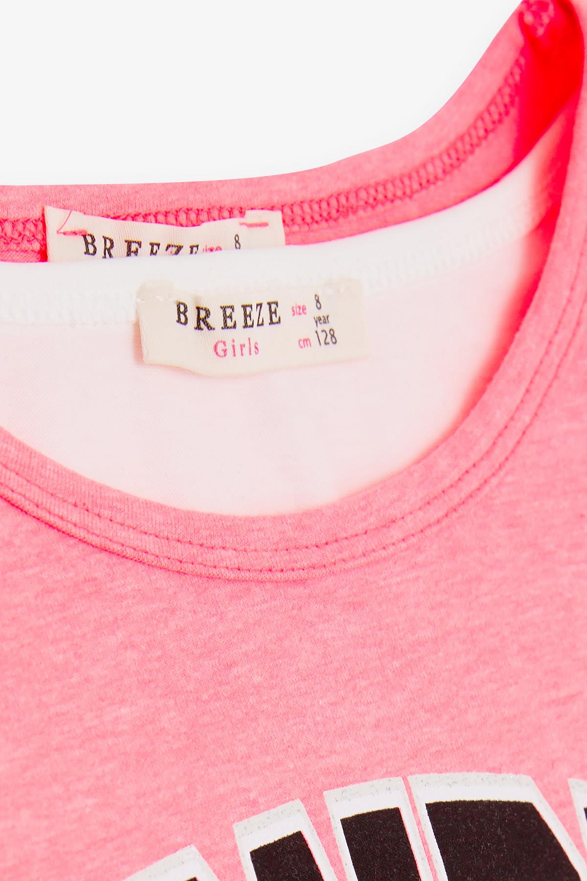Breeze Kız Çocuk Üstü Crop 3 lü Kapri Taytlı Takım Neon Pembe (6-12 Yaş)