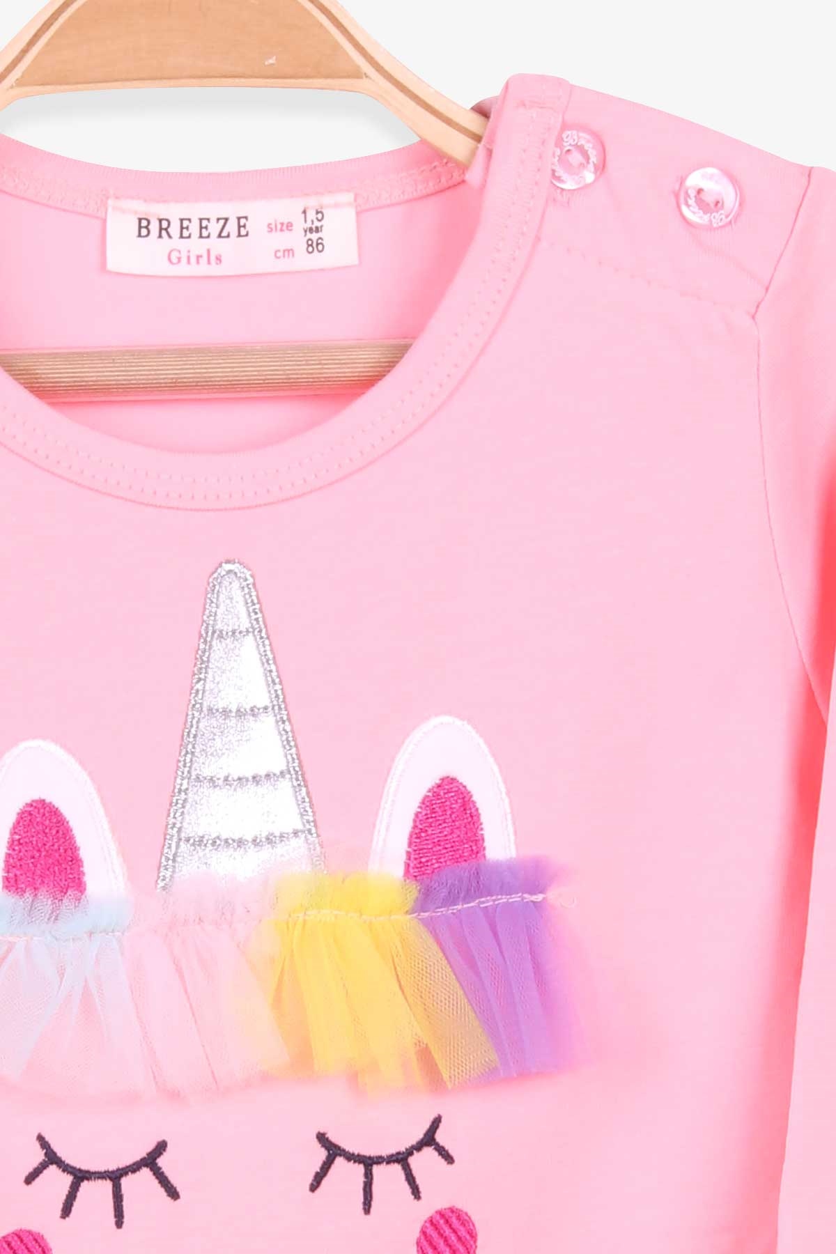 Breeze Kız Çocuk Uzun Kol Elbise Unicorn Pudra (1.5-5 Yaş)