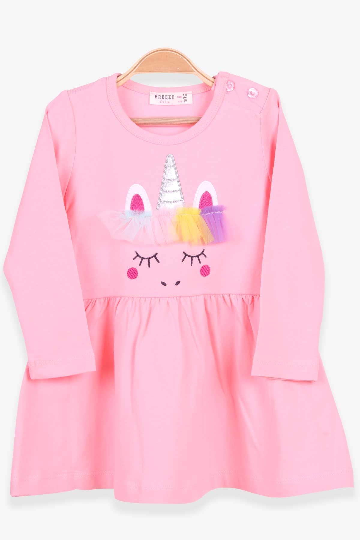 Breeze Kız Çocuk Uzun Kol Elbise Unicorn Pudra (1.5-5 Yaş)