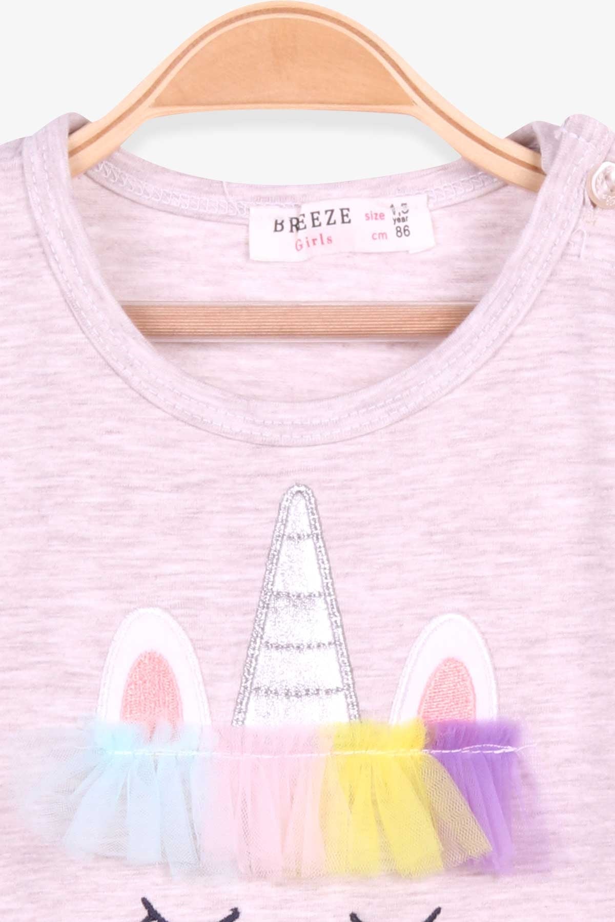 Breeze Kız Çocuk Uzun Kol Elbise Unicorn Bej Melanj (1.5-5 Yaş)