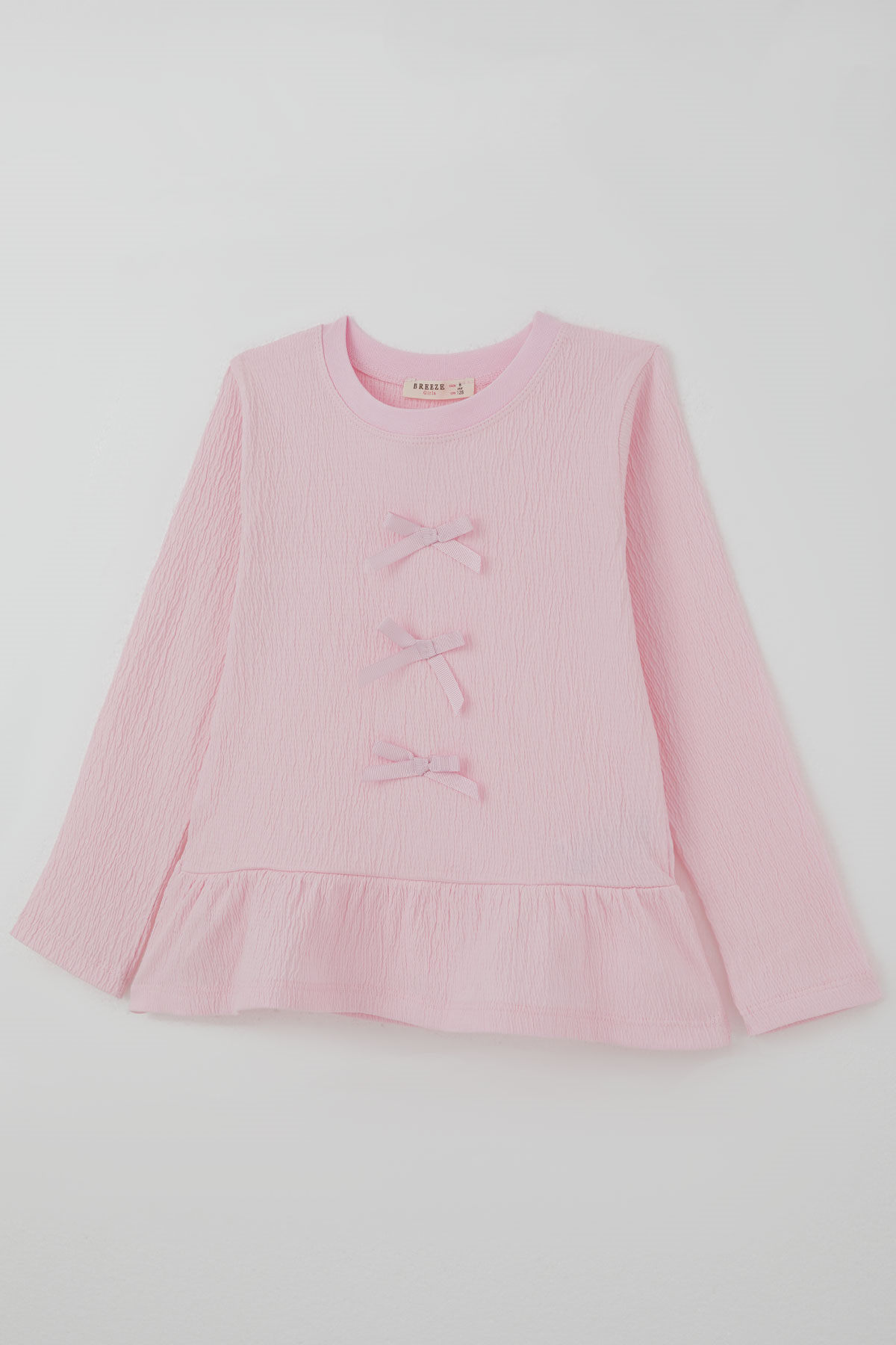 Breeze Kız Çocuk Uzun Kollu Bluz Fiyonk Aksesuarlı Pembe (4-8 Yaş)