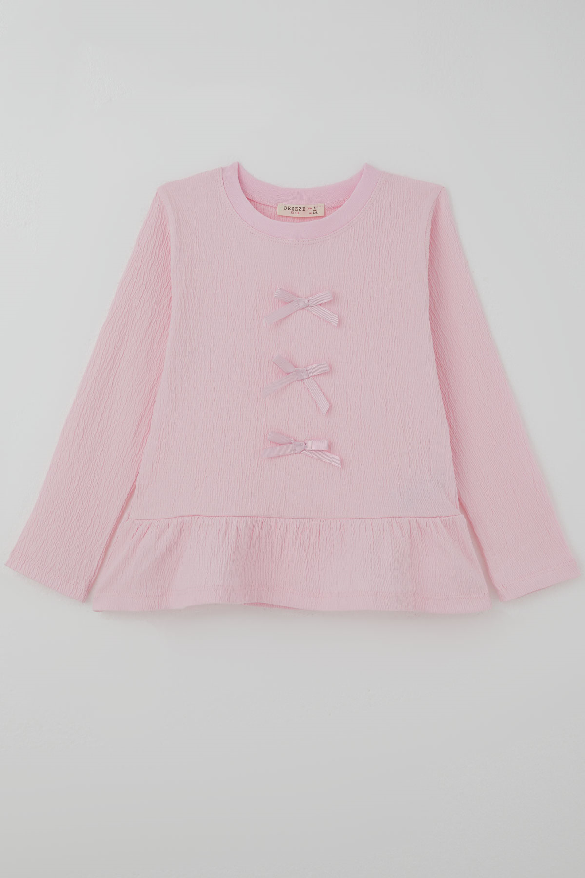 Breeze Kız Çocuk Uzun Kollu Bluz Fiyonk Aksesuarlı Pembe (4-8 Yaş)