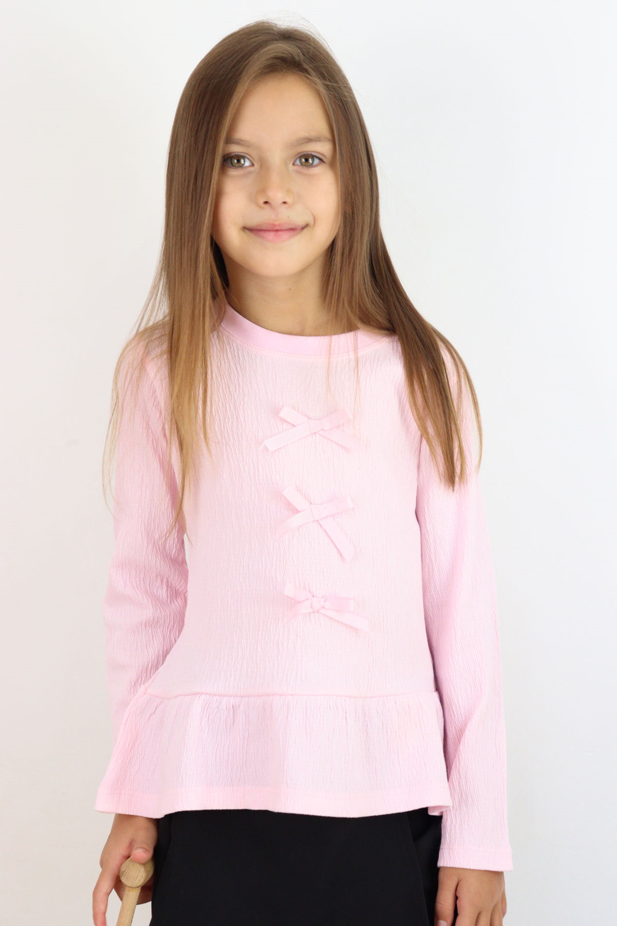 Breeze Kız Çocuk Uzun Kollu Bluz Fiyonk Aksesuarlı Pembe (4-8 Yaş)