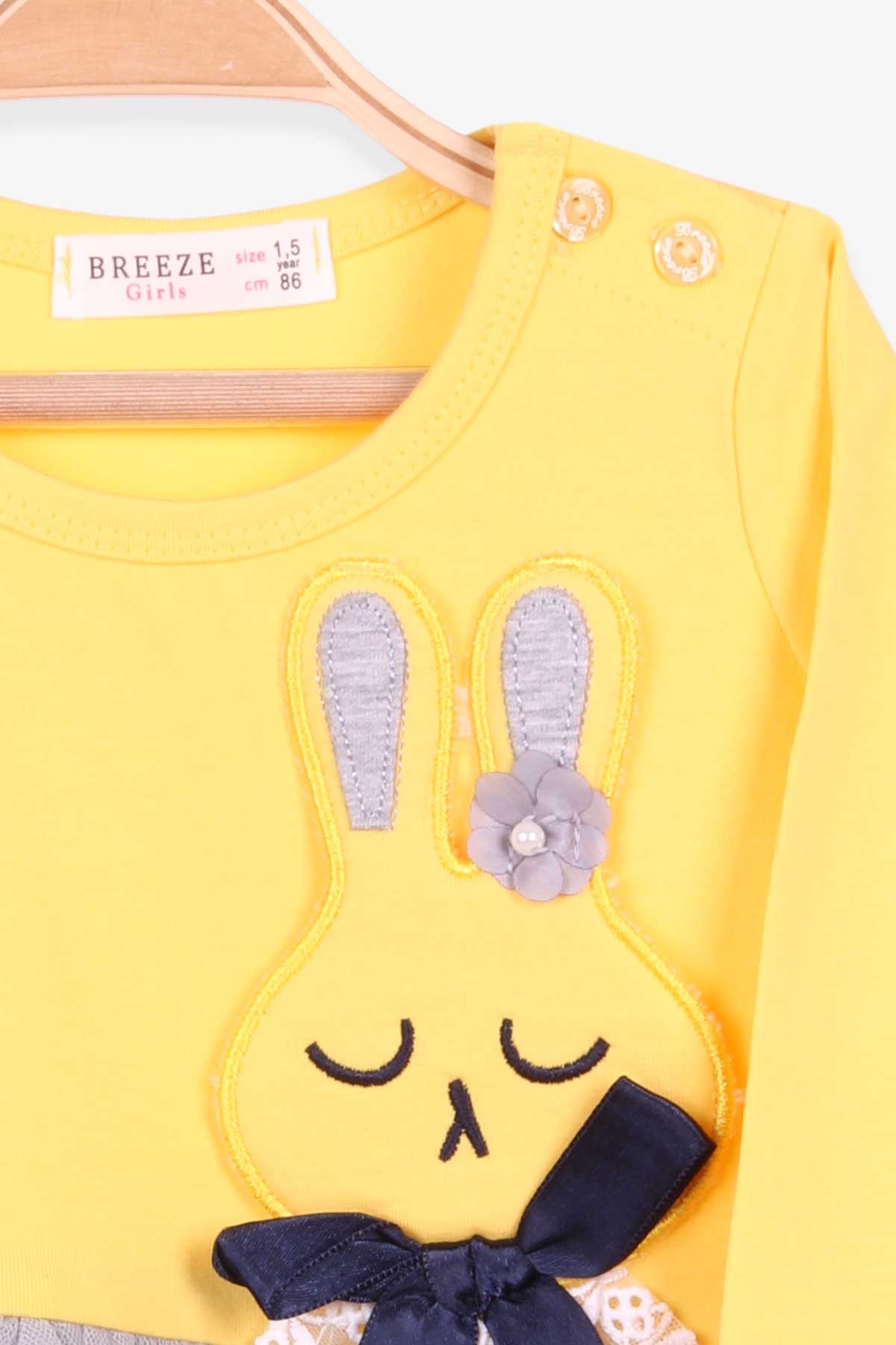 Breeze Kız Çocuk Uzun Kollu Elbile Tavşanlı Nakışlı Sarı (1.5-5 Yaş)