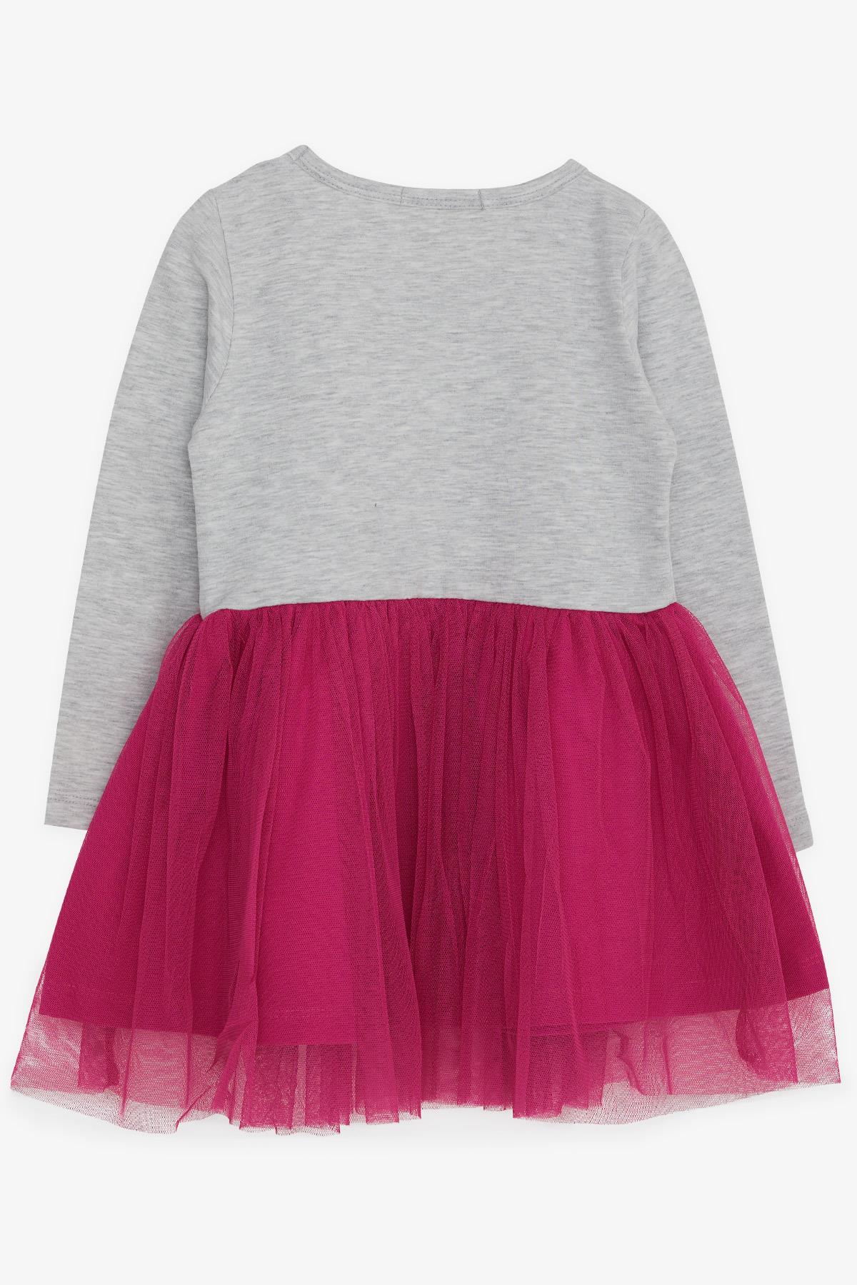 Breeze Kız Çocuk Uzun Kollu Elbise Ayıcık Aksesuarlı Açık Gri Melanj (3 Yaş)