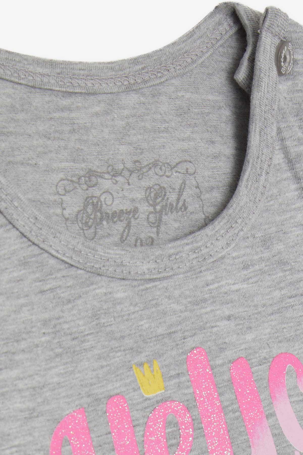 Breeze Kız Çocuk Uzun Kollu Elbise Baskılı Tüllü Gri Melanj (1.5-3 Yaş)